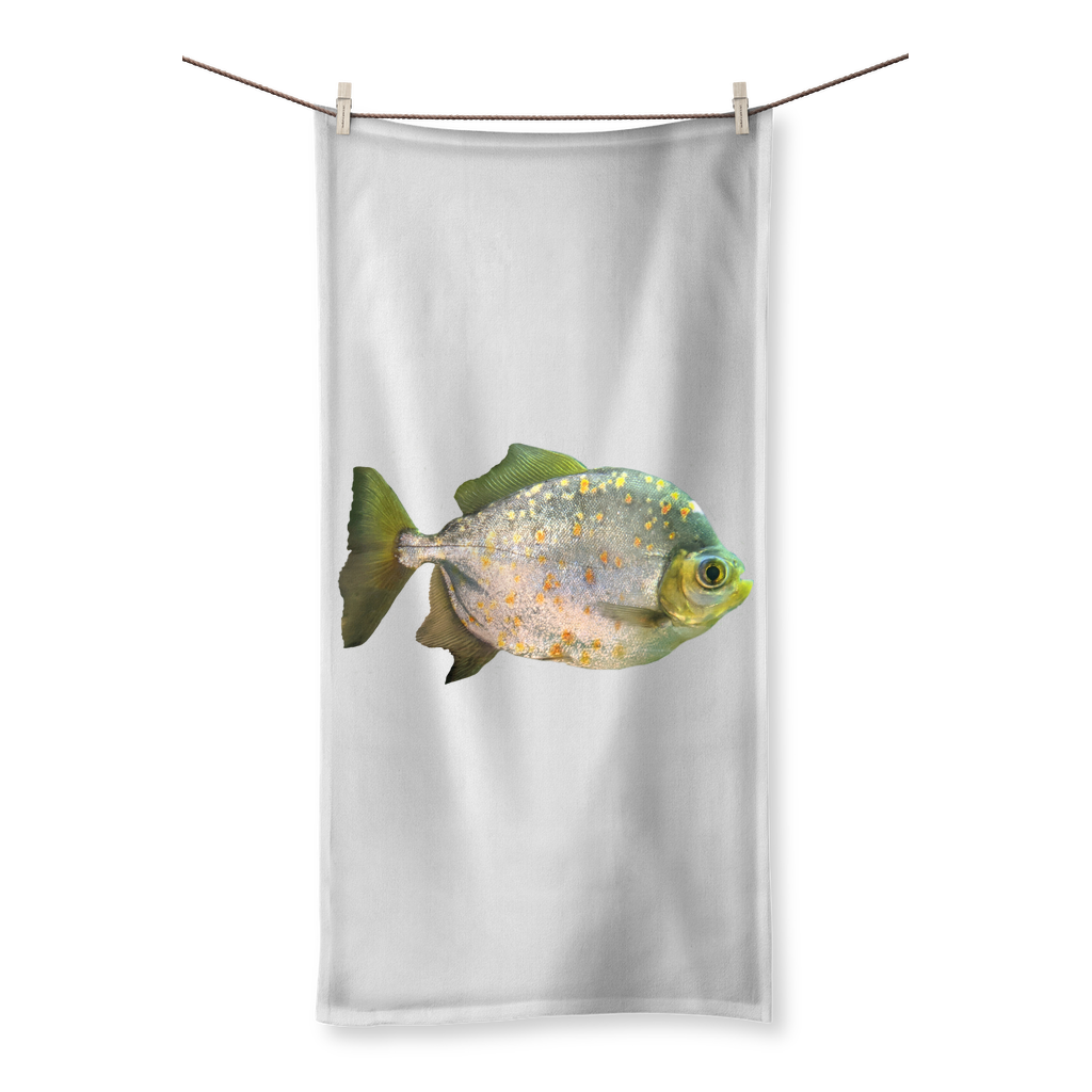 FishwithSpecs Sublimation All Over Towel featuring vibrant prints on one side and soft cotton backing on the other, available in multiple sizes.