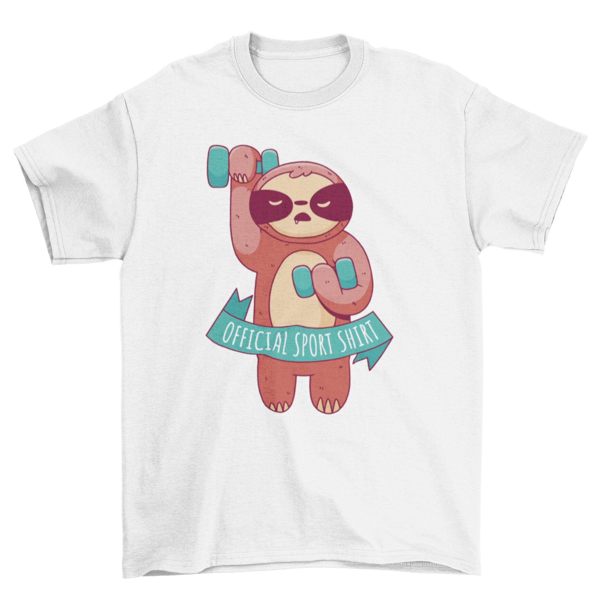 A playful t-shirt featuring a sloth lifting dumbbells with the quote 'Official sport shirt'.