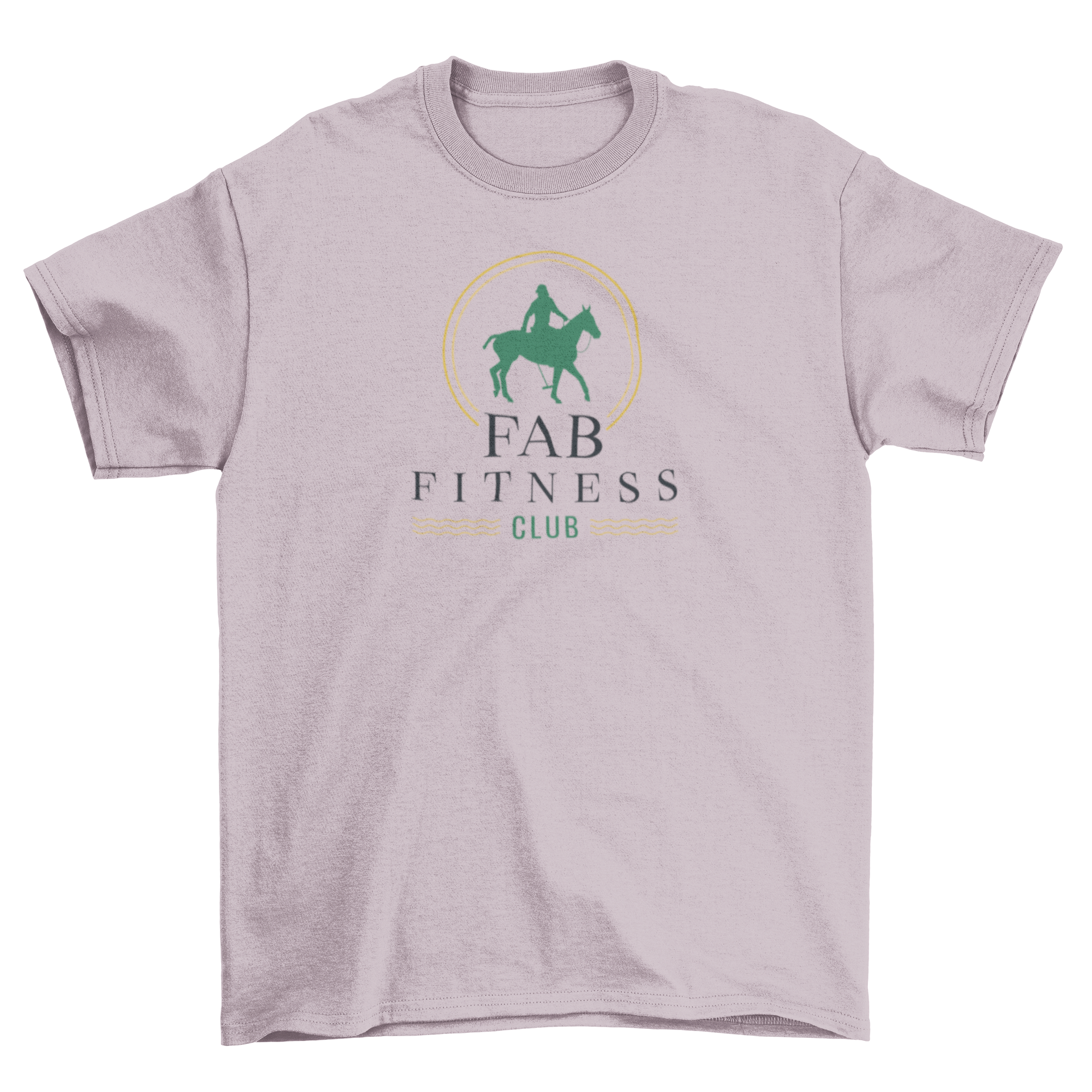 Fitness Sport Quote T-Shirt featuring a silhouette of a man riding a horse with the quote 'Fab fitness club'.