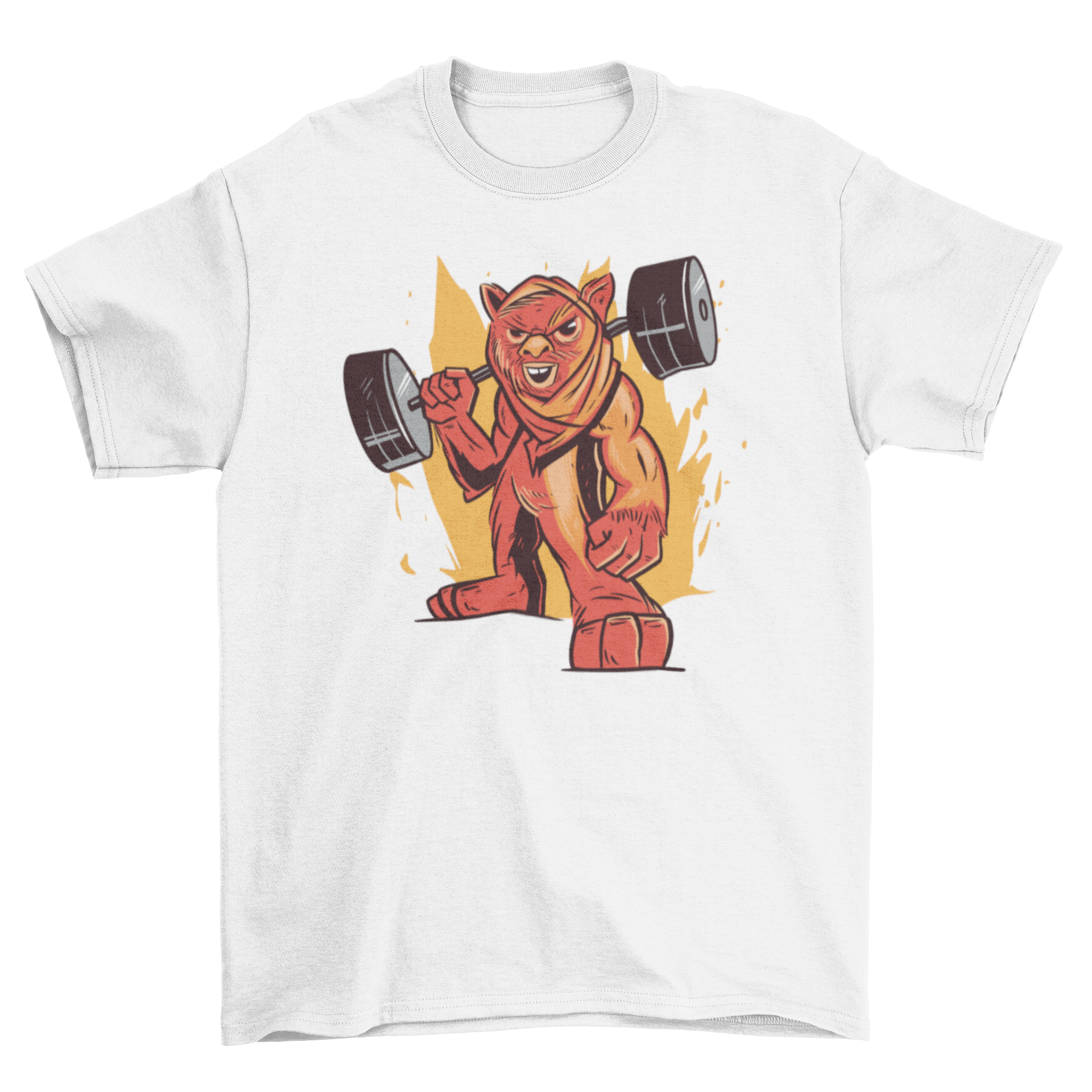 Fitness weightlifting t-shirt featuring a creature lifting weights, designed for gym enthusiasts.