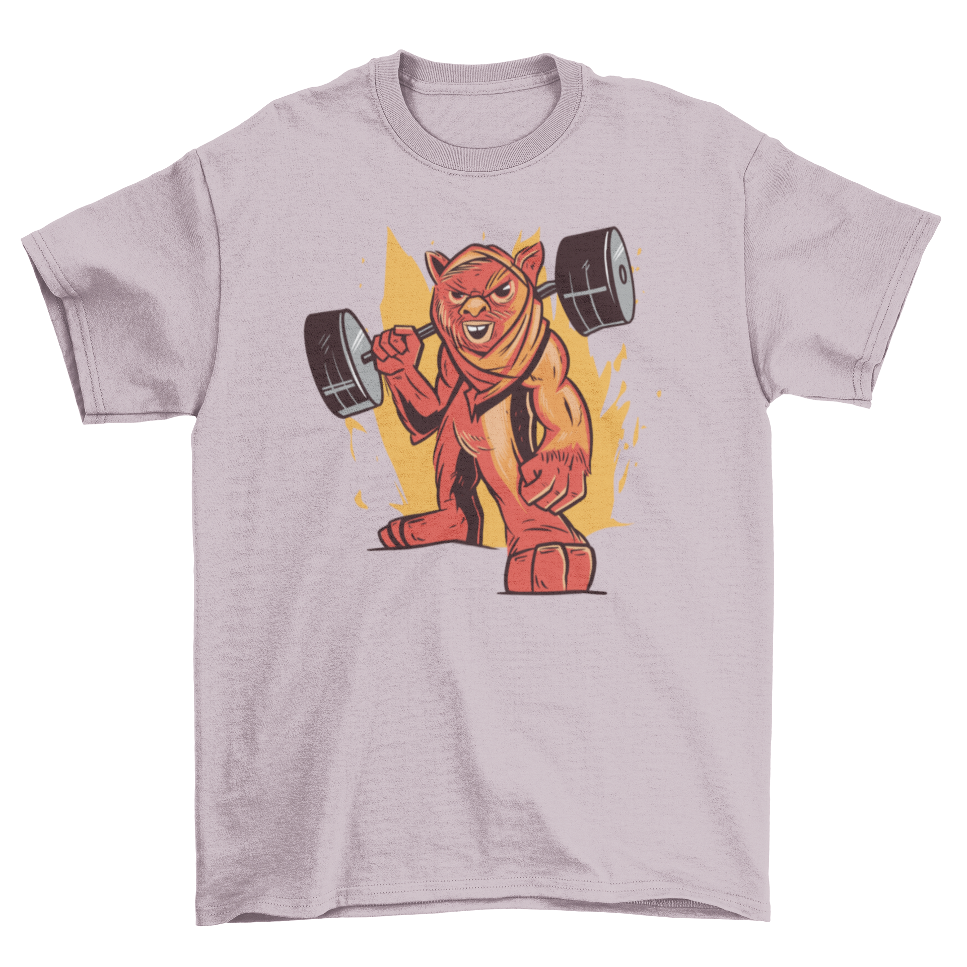 Fitness weightlifting t-shirt featuring a creature lifting weights, designed for gym enthusiasts.