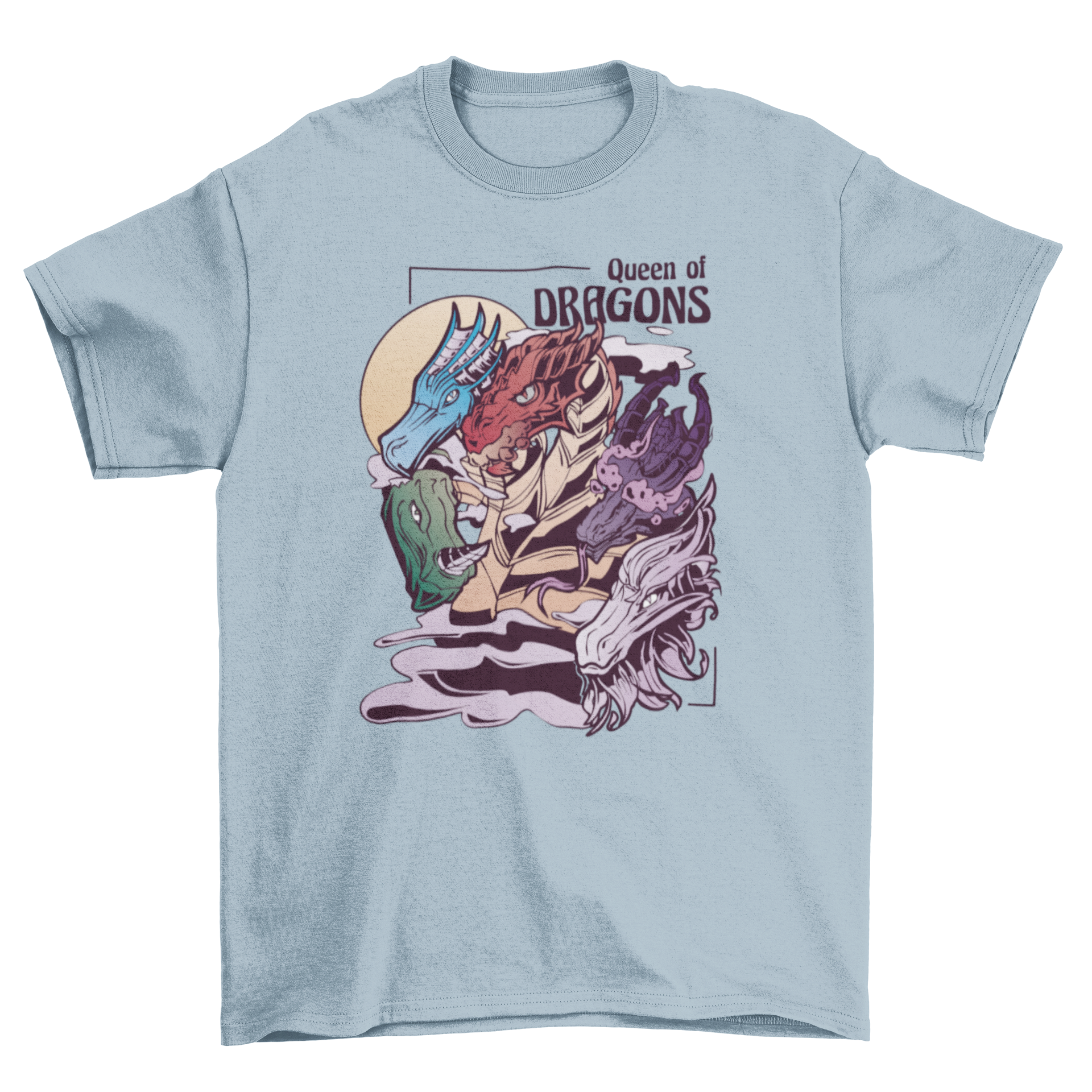 Five headed dragon creature t-shirt featuring intricate design and the quote 'Queen of Dragons'.