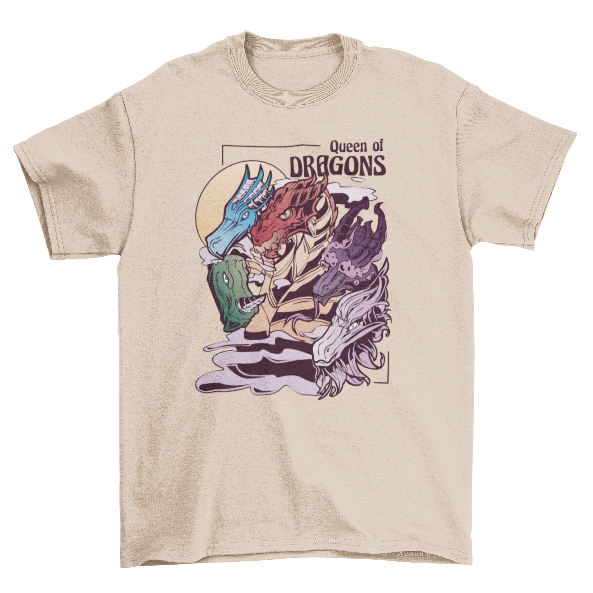 Five headed dragon creature t-shirt featuring intricate design and the quote 'Queen of Dragons'.