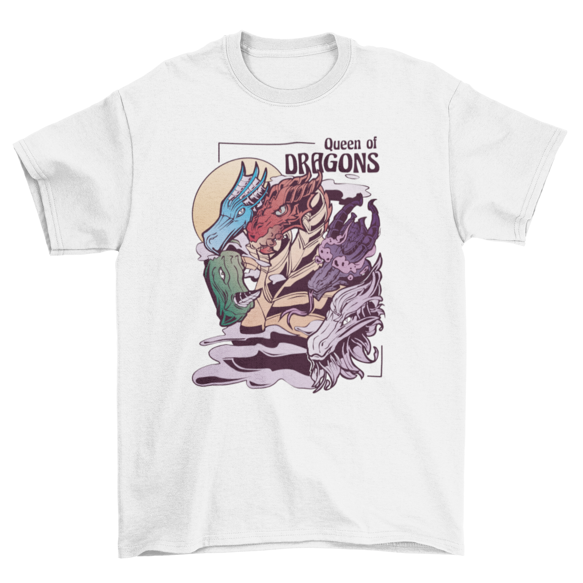 Five headed dragon creature t-shirt featuring intricate design and the quote 'Queen of Dragons'.