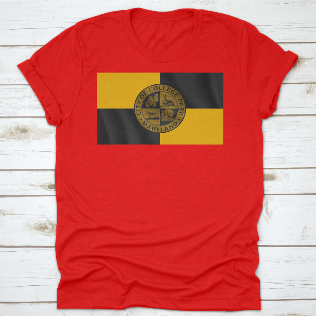 Realistic waving flag of College Park, Maryland, made from high-quality cotton, showcasing vibrant colors and durable construction.