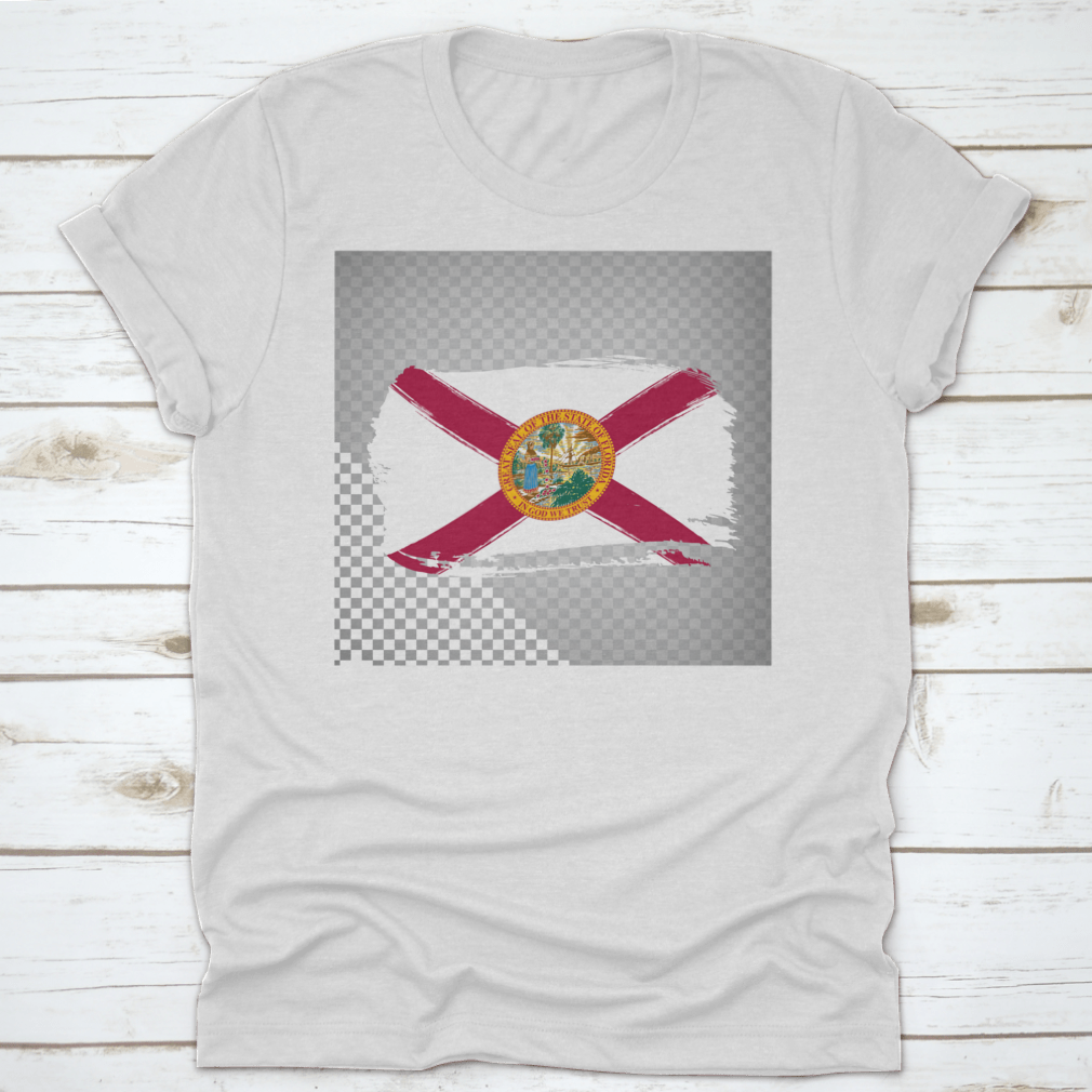 A stylish t-shirt featuring the Flag of Florida with a unique brush stroke design, made from 100% cotton for comfort.