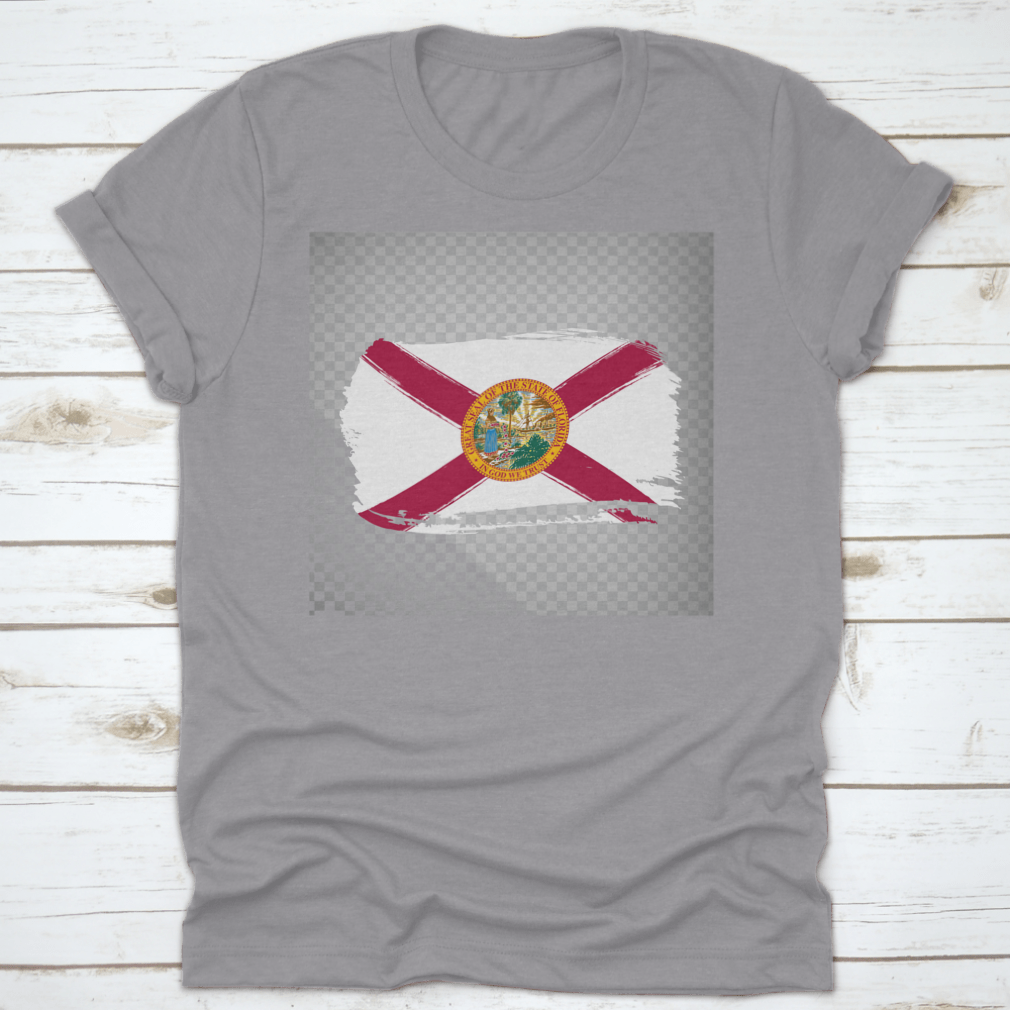 A stylish t-shirt featuring the Flag of Florida with a unique brush stroke design, made from 100% cotton for comfort.