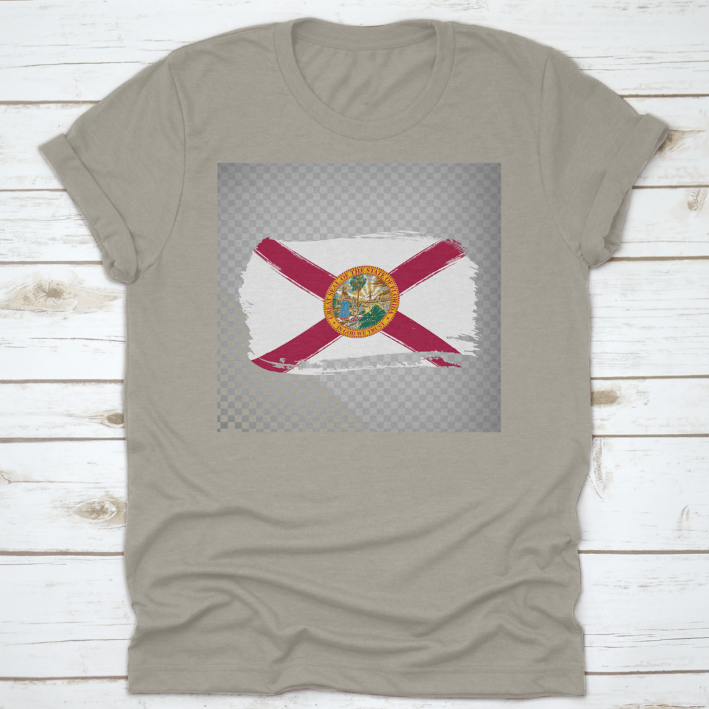 A stylish t-shirt featuring the Flag of Florida with a unique brush stroke design, made from 100% cotton for comfort.