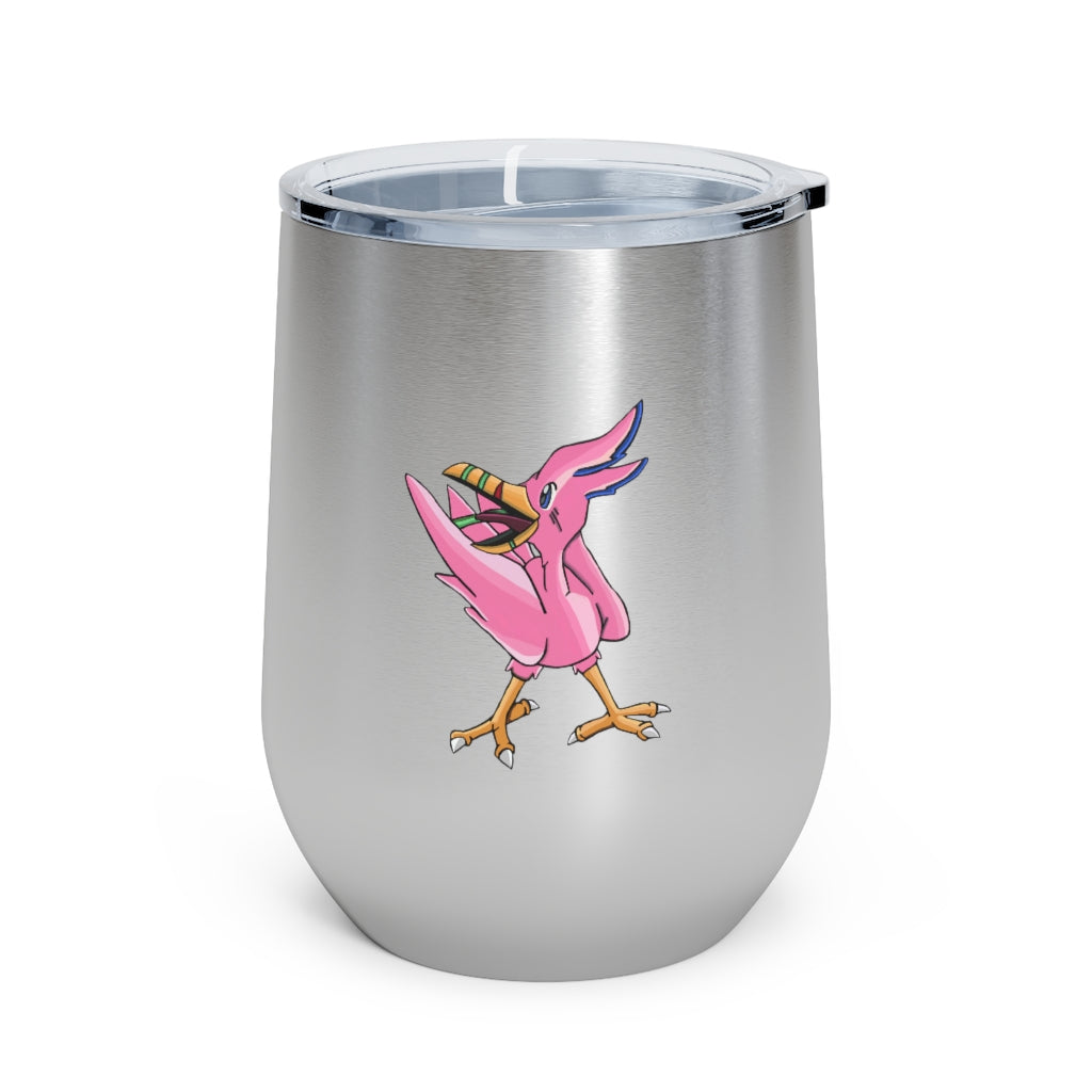 Flarem 12oz Insulated Wine Tumbler in stainless steel with a clear plastic lid, showcasing a stylish and modern design.