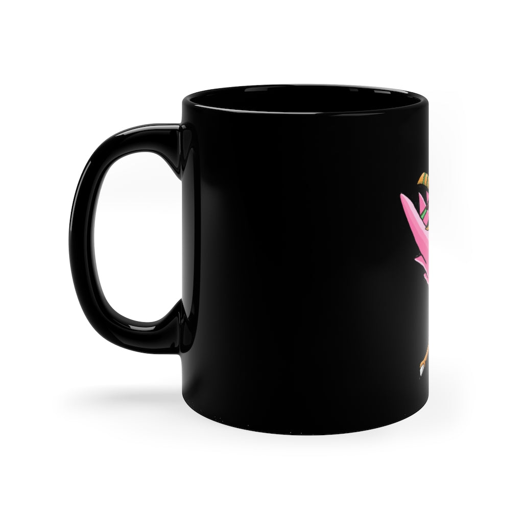 Flarem 11oz Black Mug with C-handle, showcasing a sleek black ceramic design, perfect for coffee, tea, or hot chocolate.