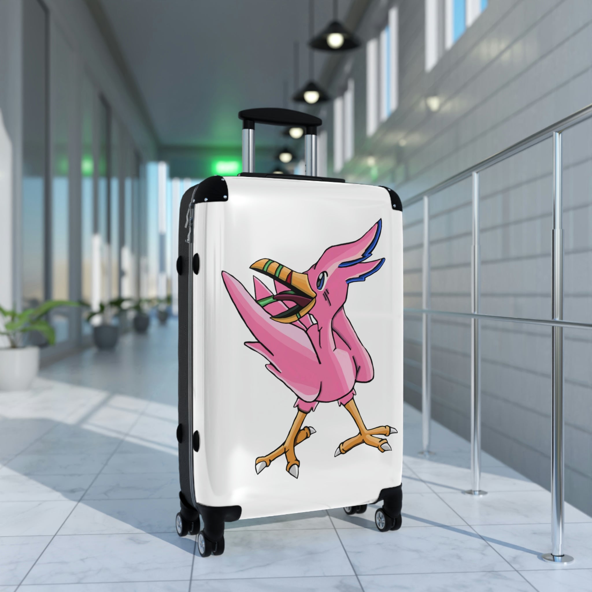 Flarem Cabin Suitcase featuring a personalized design, lightweight polycarbonate front, and ABS back, with adjustable handle and 360° swivel wheels.