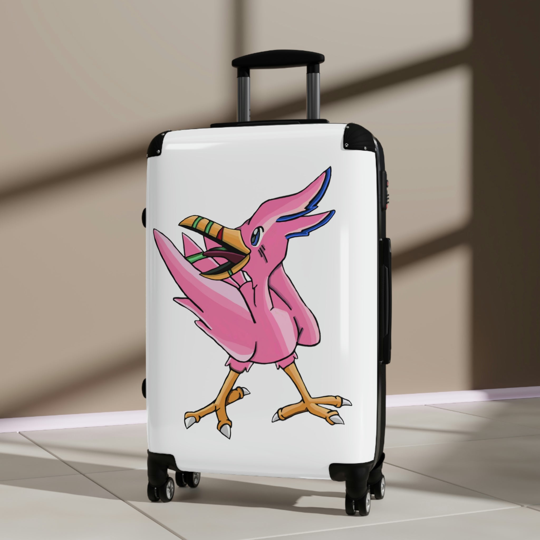 Flarem Cabin Suitcase featuring a personalized design, lightweight polycarbonate front, and ABS back, with adjustable handle and 360° swivel wheels.