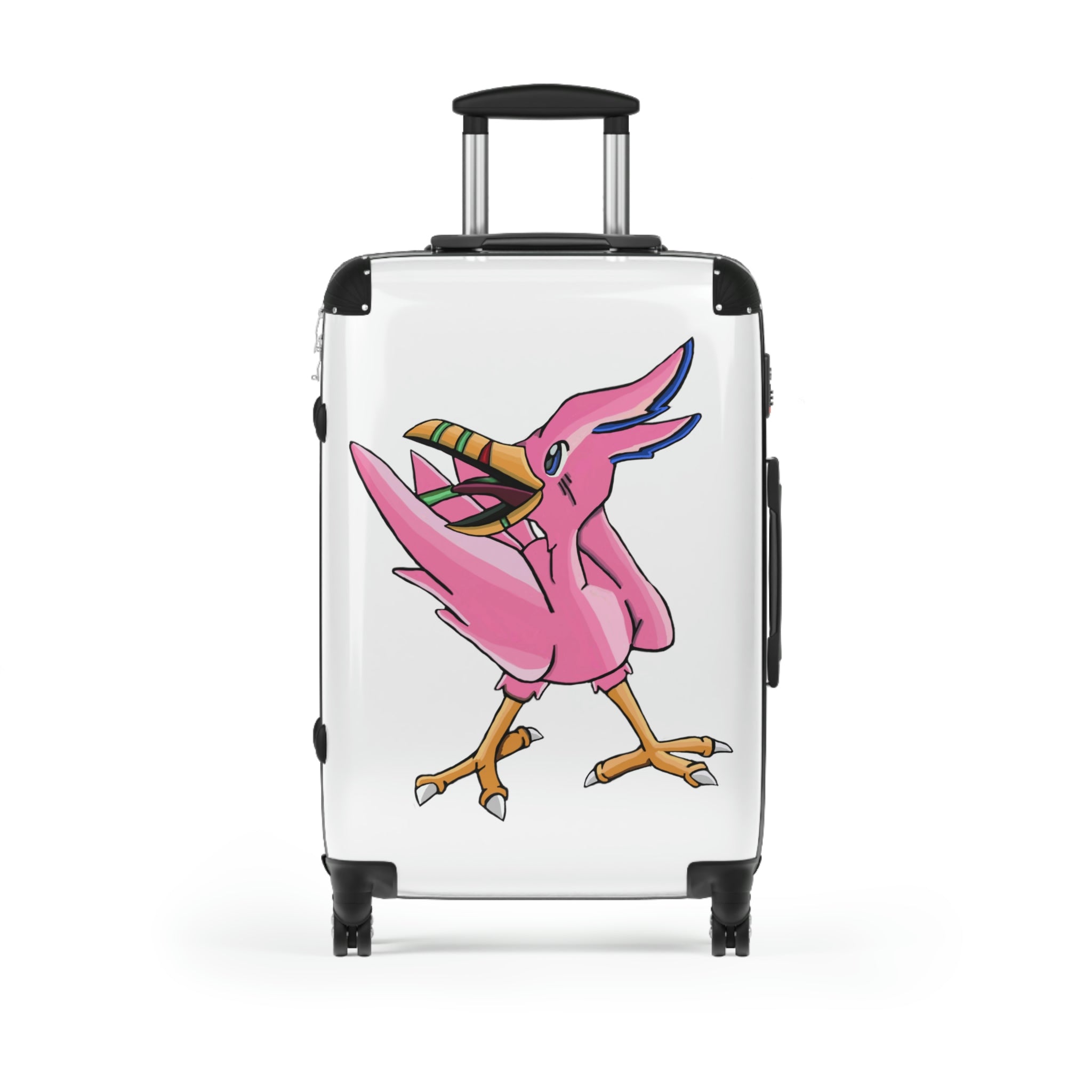 Flarem Cabin Suitcase featuring a personalized design, lightweight polycarbonate front, and ABS back, with adjustable handle and 360° swivel wheels.