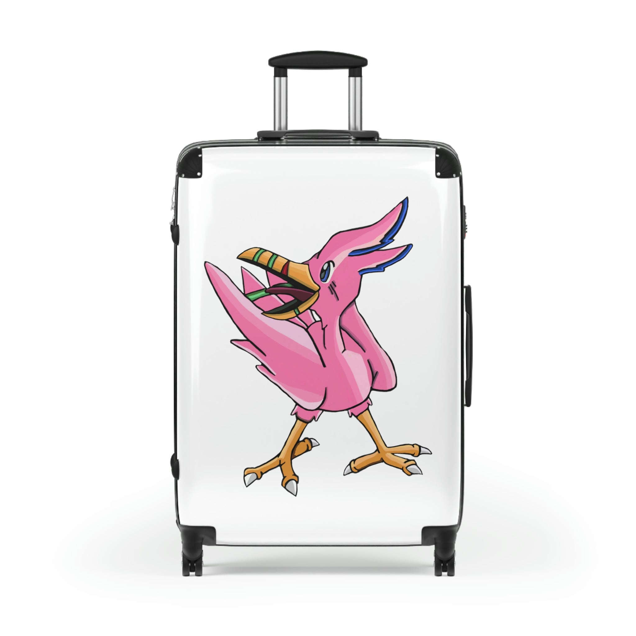 Flarem Cabin Suitcase featuring a personalized design, lightweight polycarbonate front, and ABS back, with adjustable handle and 360° swivel wheels.