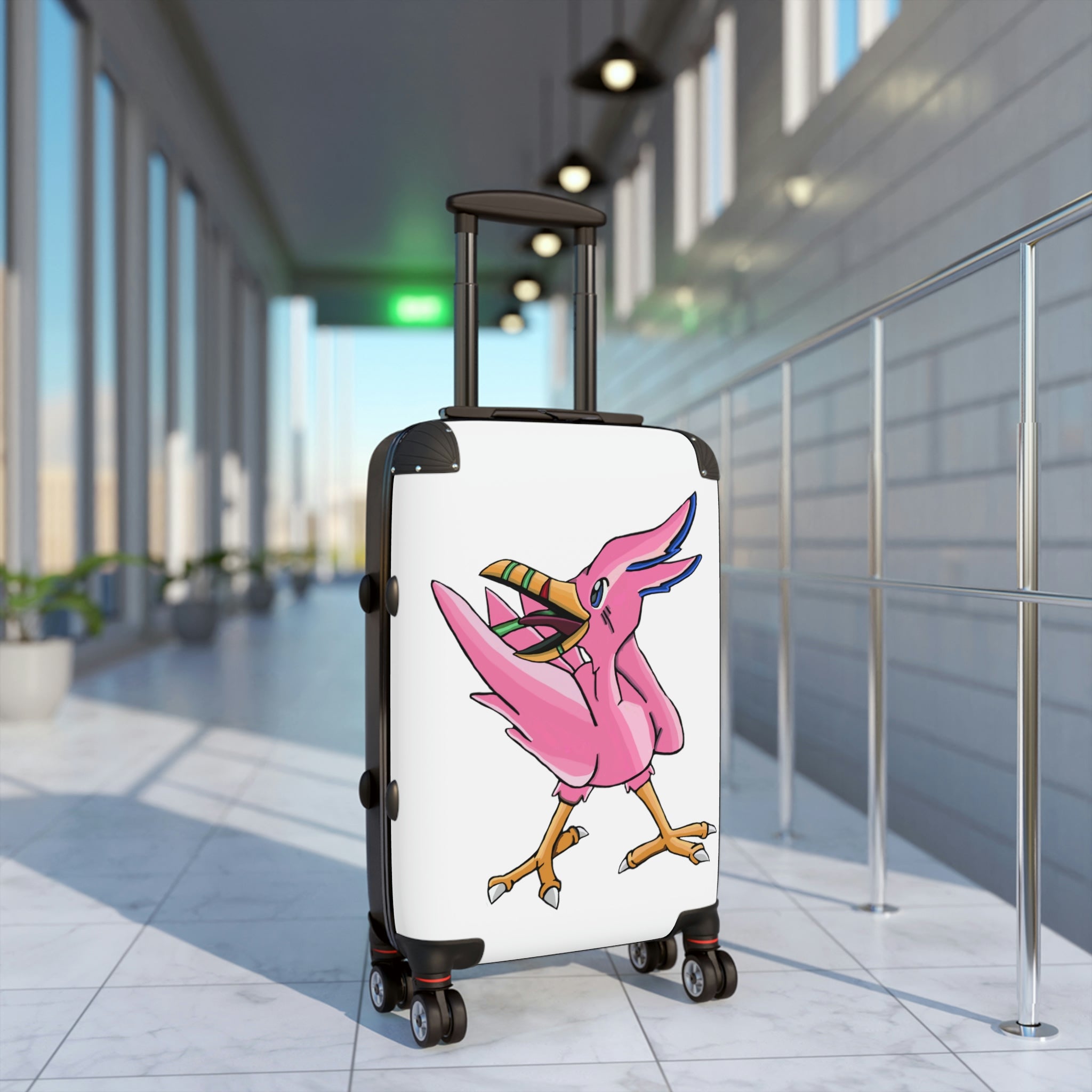 Flarem Cabin Suitcase featuring a personalized design, lightweight polycarbonate front, and ABS back, with adjustable handle and 360° swivel wheels.