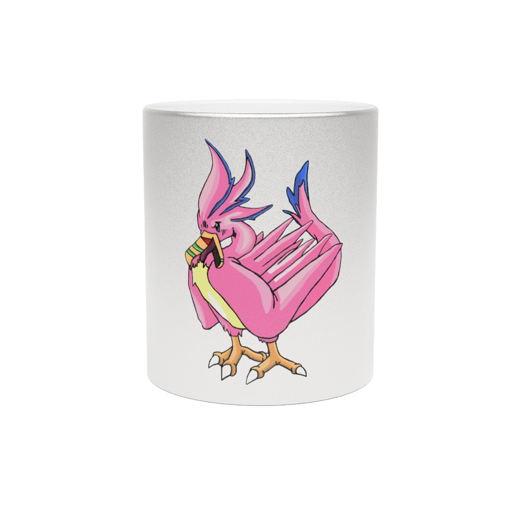 Flaremyu Metallic Mug in Gold and Silver finishes, showcasing personalized designs and a comfortable C-handle.