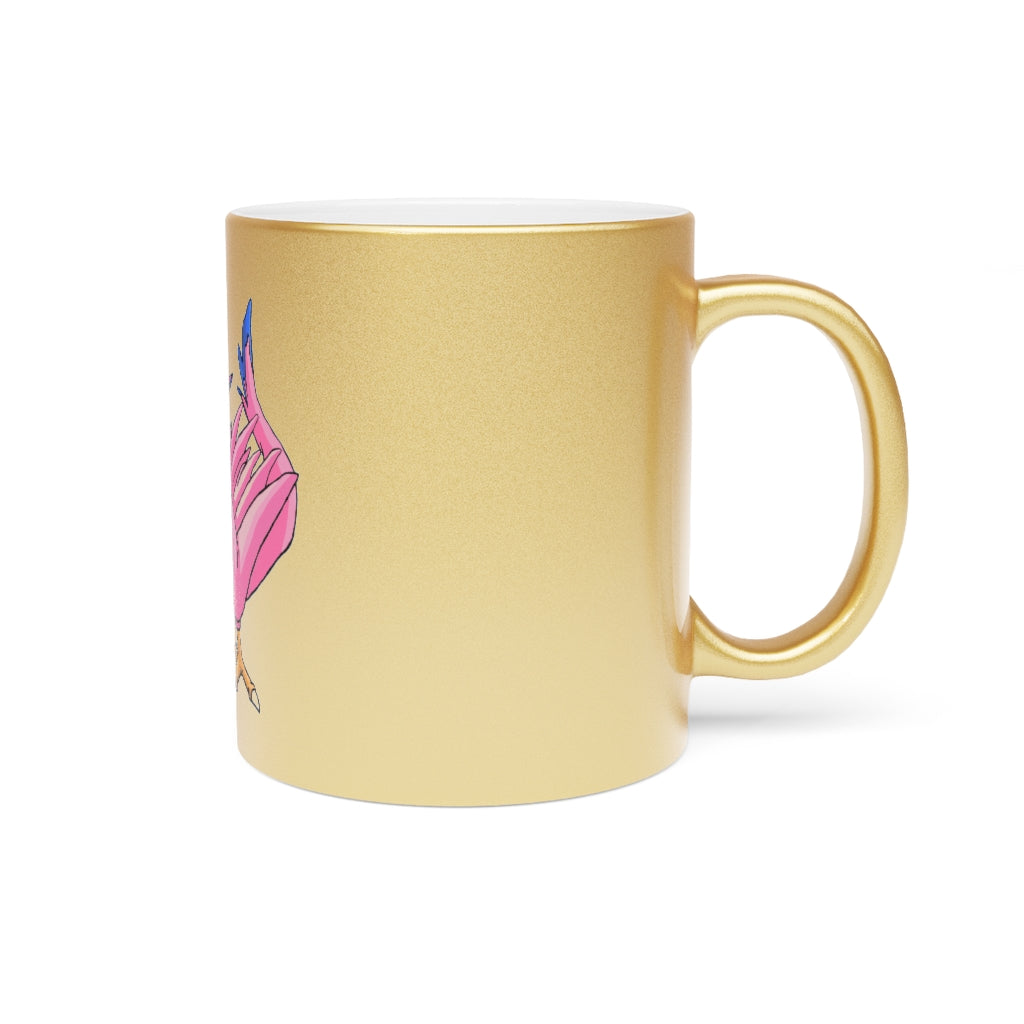 Flaremyu Metallic Mug in Gold and Silver finishes, showcasing personalized designs and a comfortable C-handle.