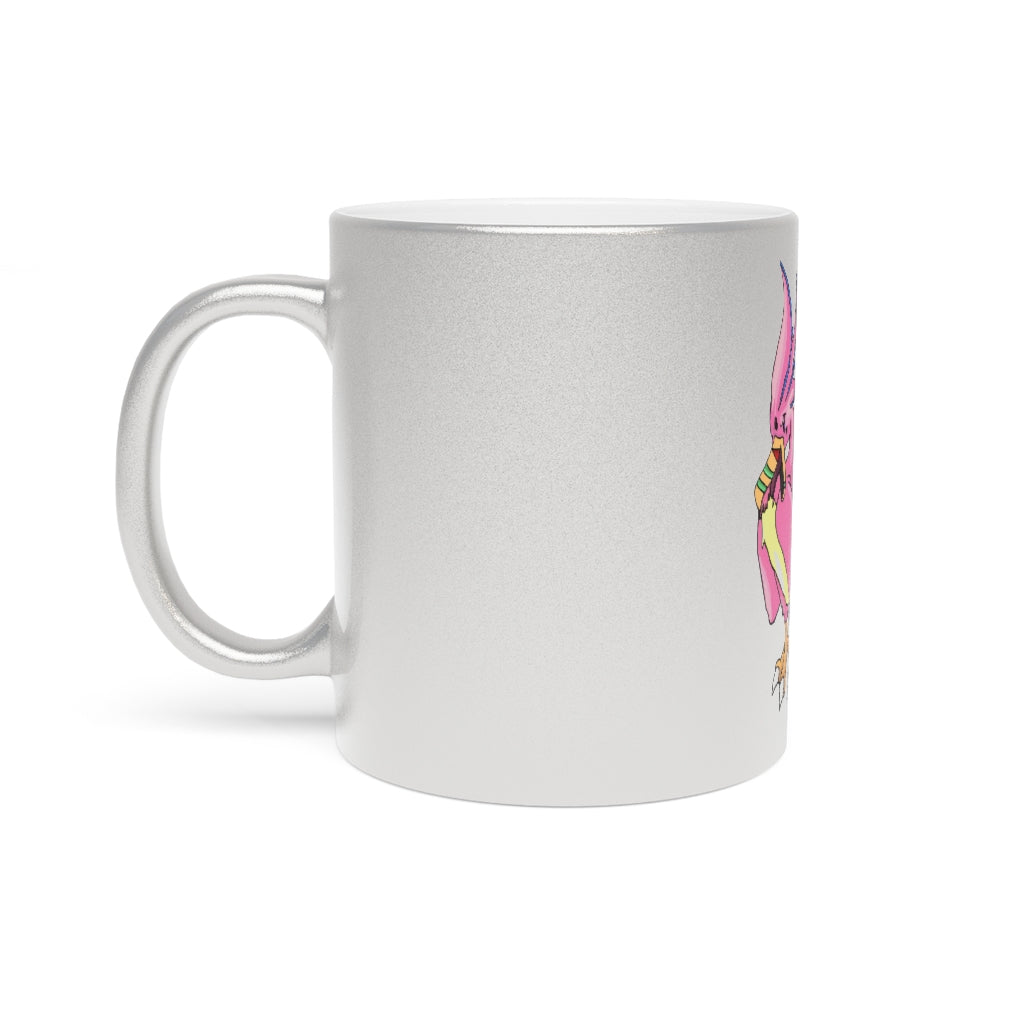 Flaremyu Metallic Mug in Gold and Silver finishes, showcasing personalized designs and a comfortable C-handle.