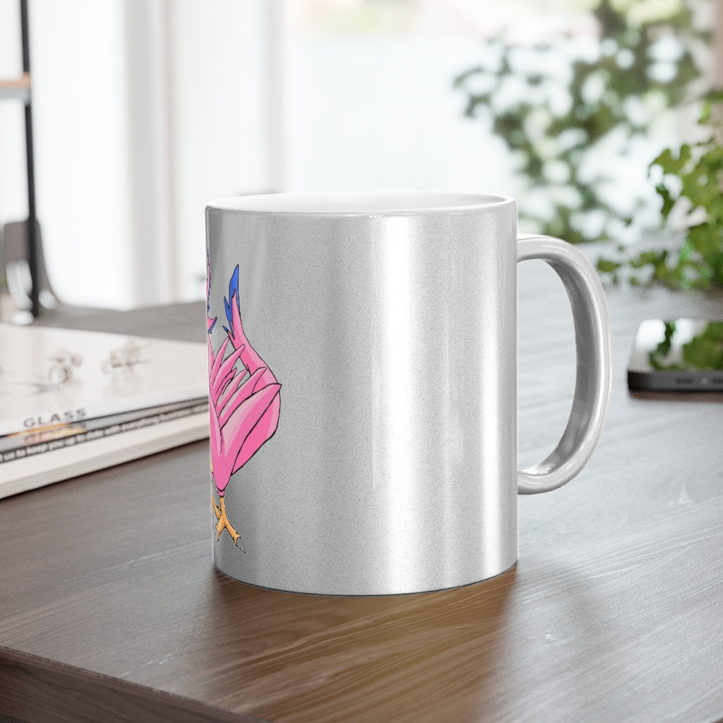 Flaremyu Metallic Mug in Gold and Silver finishes, showcasing personalized designs and a comfortable C-handle.