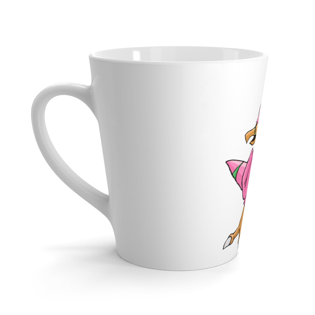 Flaryu Latte Mug in white ceramic with rounded corners and C-handle, showcasing high-quality sublimation printing.