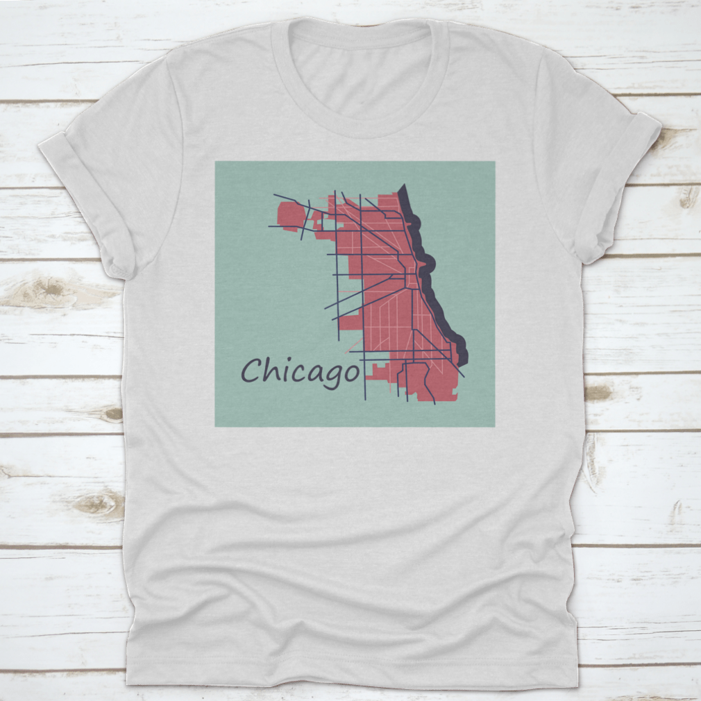 Flat Map Guide of Chicago City, Illinois, showcasing roads and travel information, made from high-quality cotton.