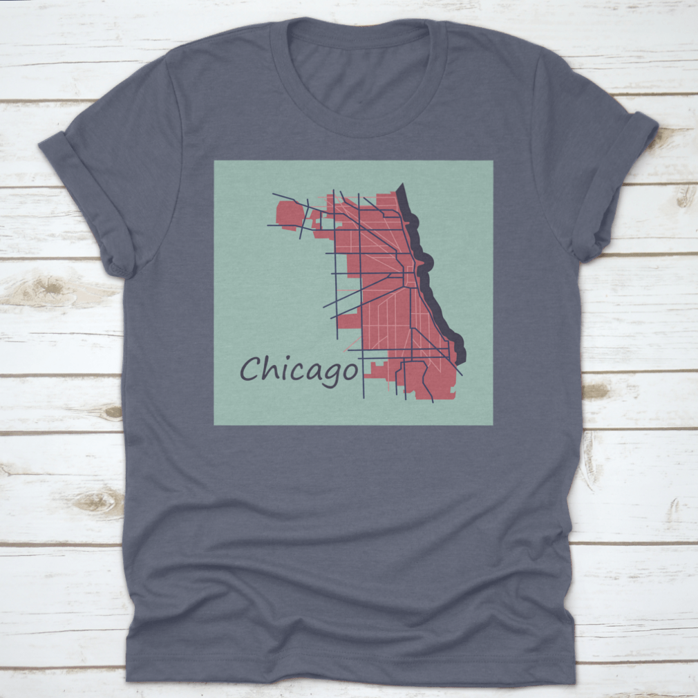 Flat Map Guide of Chicago City, Illinois, showcasing roads and travel information, made from high-quality cotton.