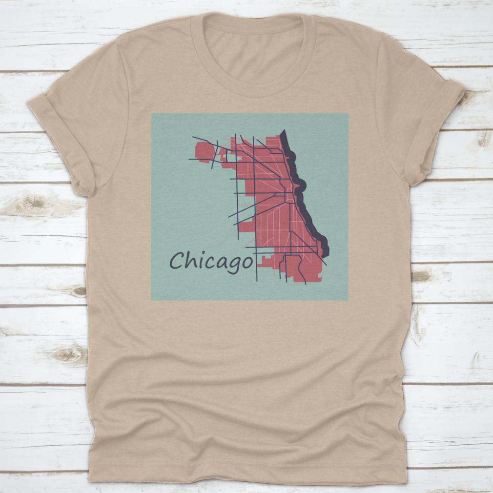 Flat Map Guide of Chicago City, Illinois, showcasing roads and travel information, made from high-quality cotton.