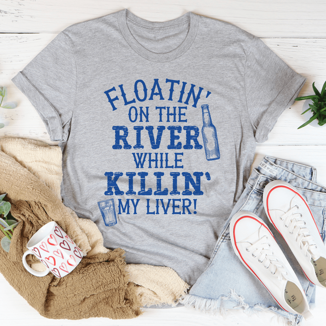 Floatin' On The River T-Shirt made from soft ring-spun cotton, featuring double stitching for durability.