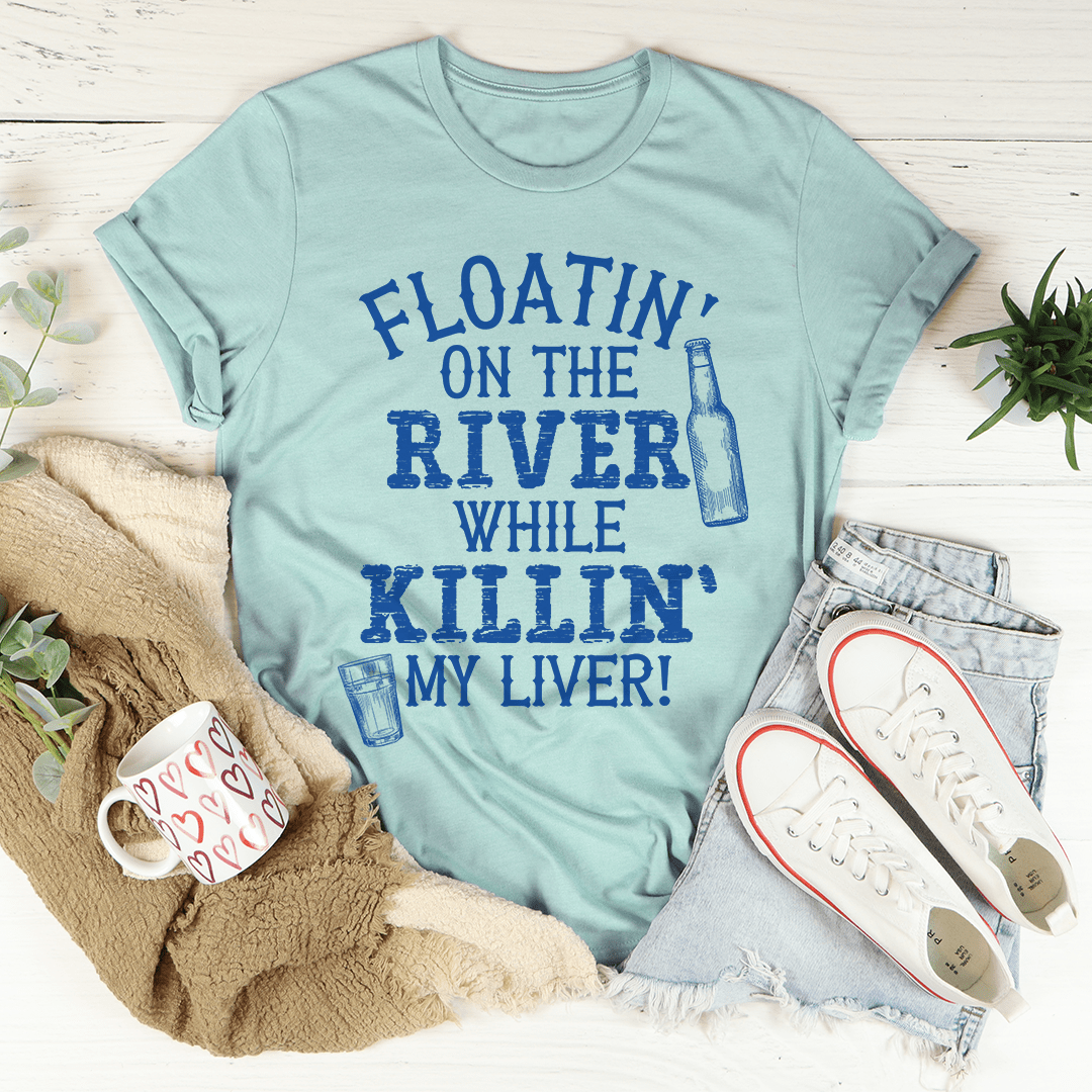 Floatin' On The River T-Shirt made from soft ring-spun cotton, featuring double stitching for durability.