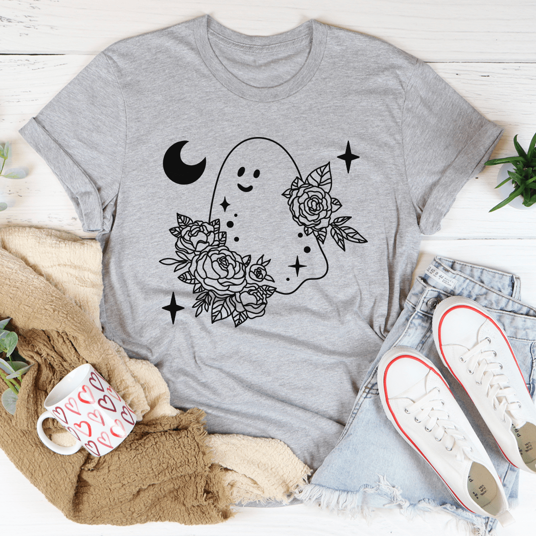 Floral Ghost T-Shirt featuring a unique floral design on a soft cotton fabric, perfect for casual wear.