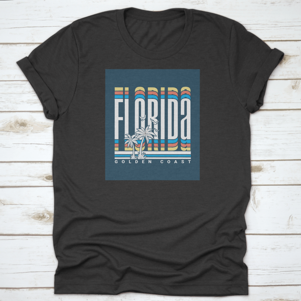 Florida Text T-Shirt featuring palm trees vector illustration, perfect for casual wear.