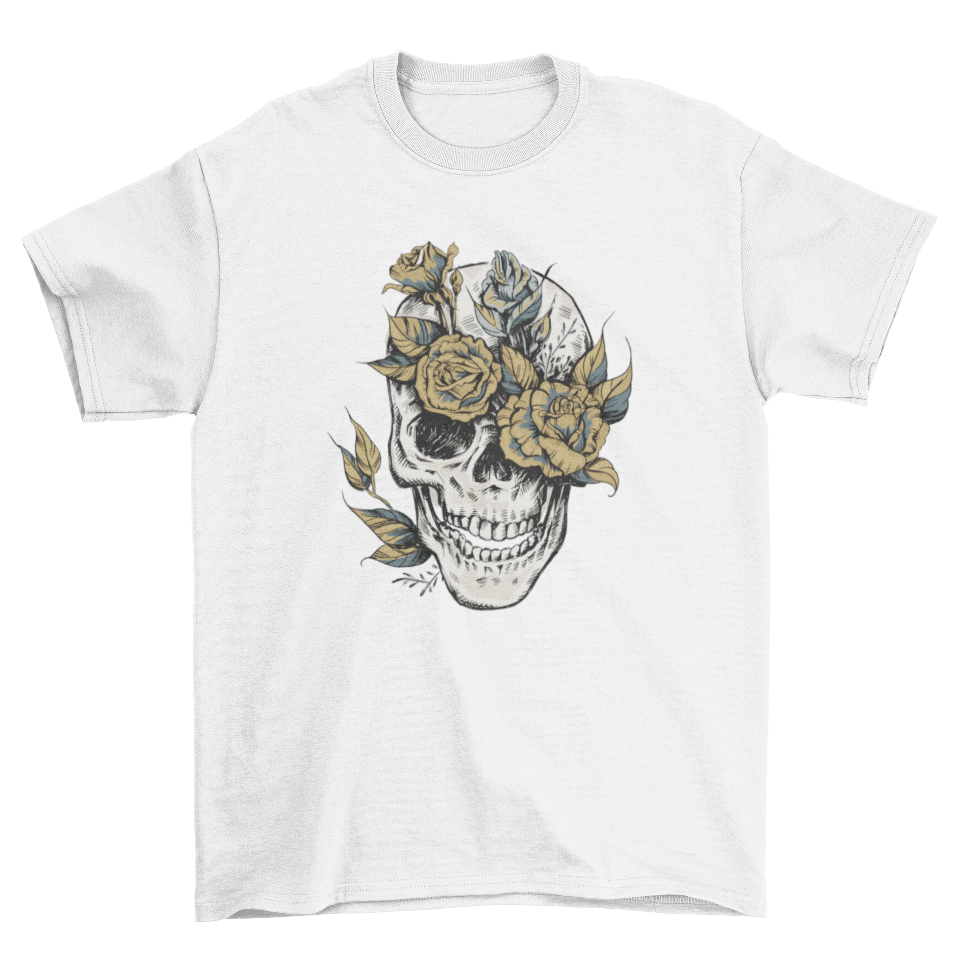 A stylish Flower Skull T-Shirt featuring a detailed floral skull illustration, perfect for edgy fashion enthusiasts.