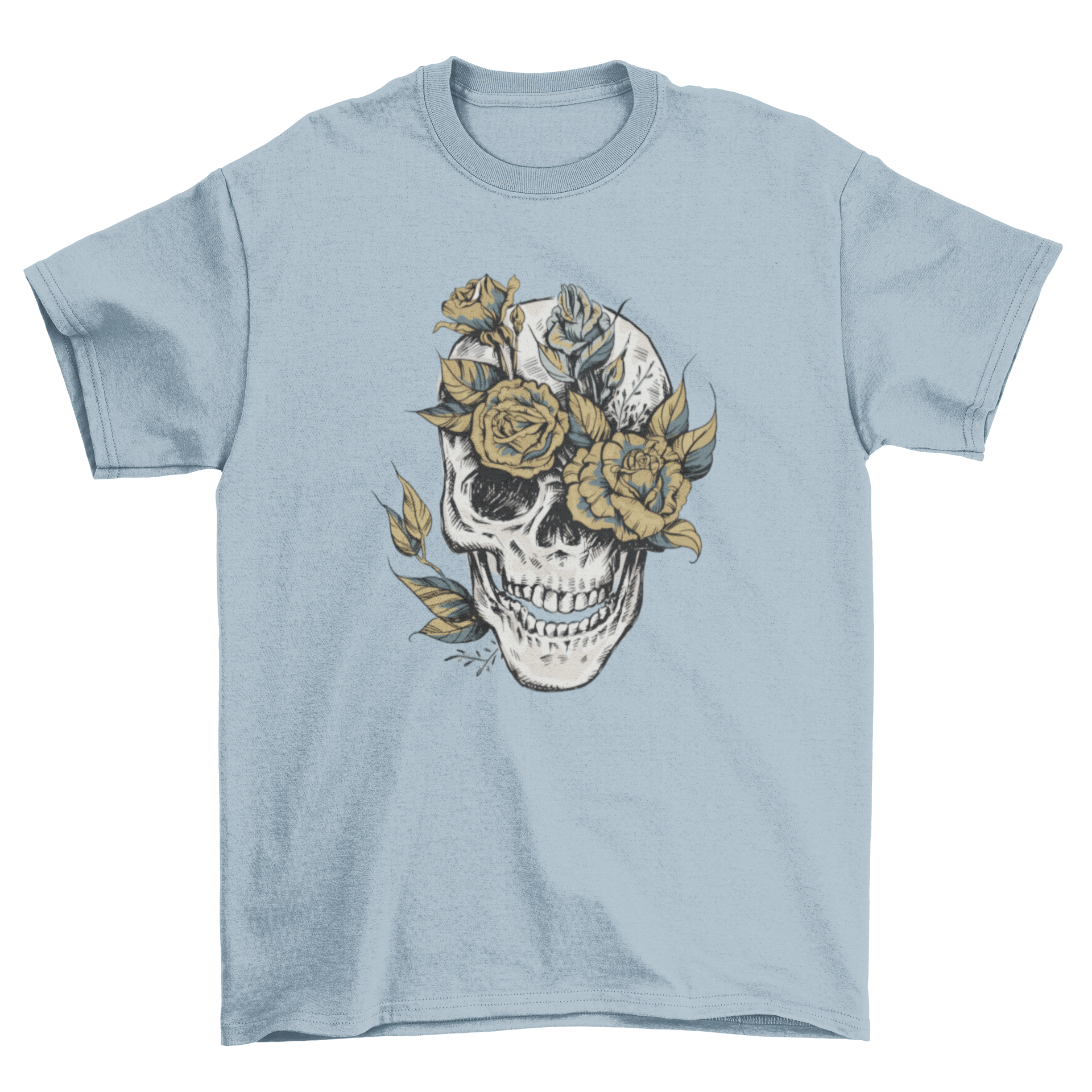 A stylish Flower Skull T-Shirt featuring a detailed floral skull illustration, perfect for edgy fashion enthusiasts.