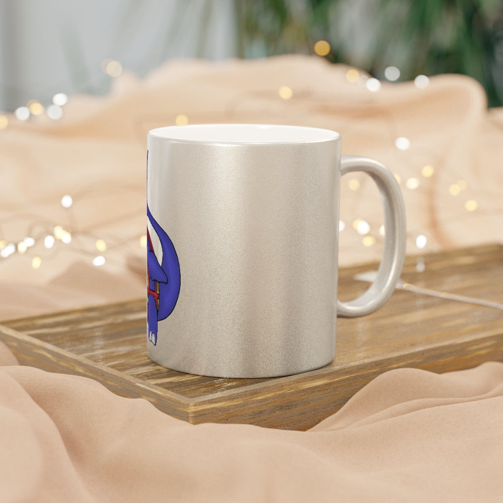 Flozor Metallic Mug in silver and gold finishes, showcasing personalized designs and a comfortable C-handle.