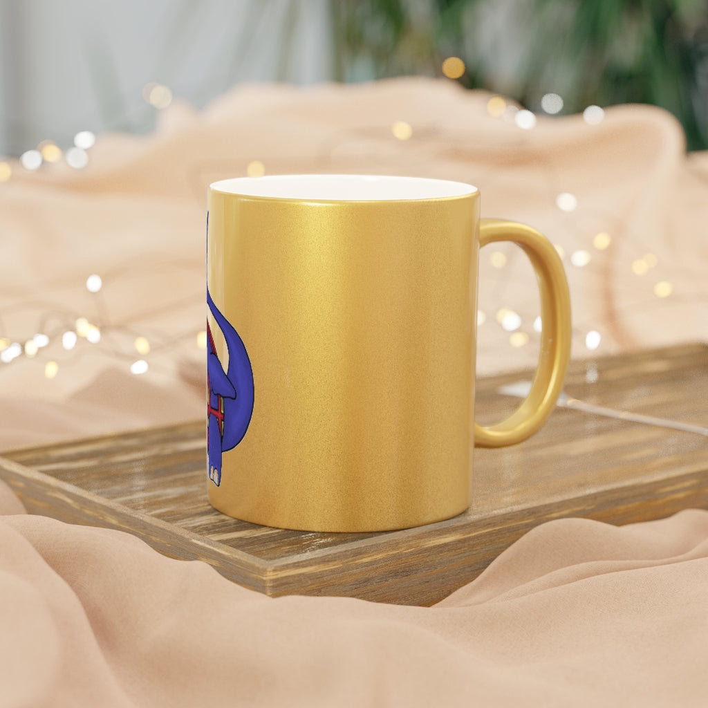 Flozor Metallic Mug in silver and gold finishes, showcasing personalized designs and a comfortable C-handle.