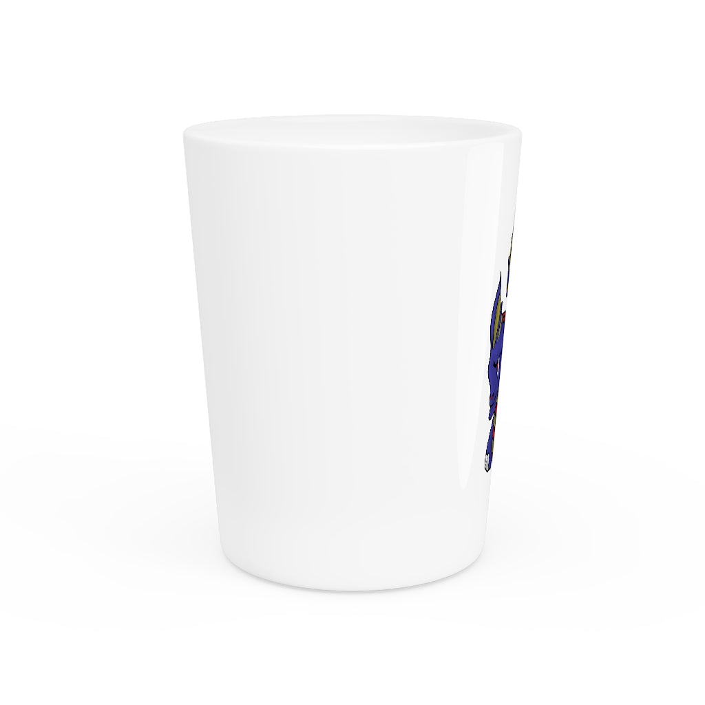 Personalized Flozor Shot Glass with white ceramic and customizable design, available in white or black interior.