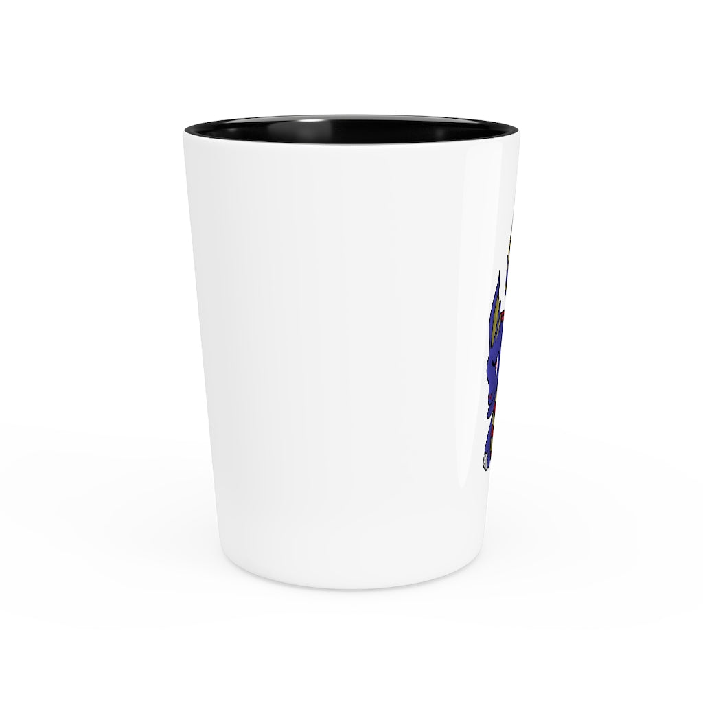 Personalized Flozor Shot Glass with white ceramic and customizable design, available in white or black interior.