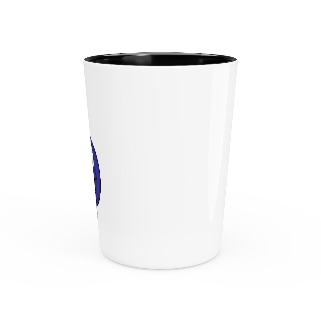 Personalized Flozor Shot Glass with white ceramic and customizable design, available in white or black interior.