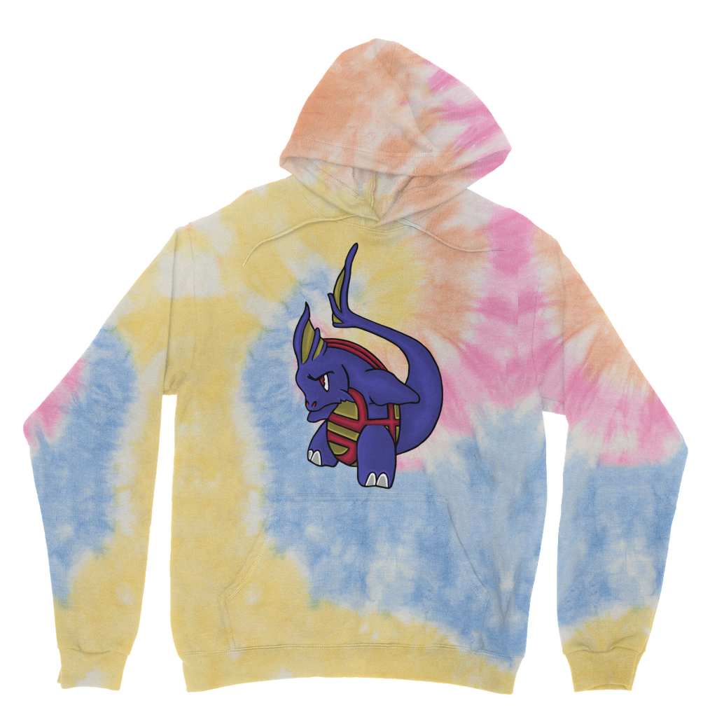 Flozor Tie Dye Hoodie featuring a unique tie dye pattern, brushed back fleece, double fabric hood, and kangaroo pouch pocket.