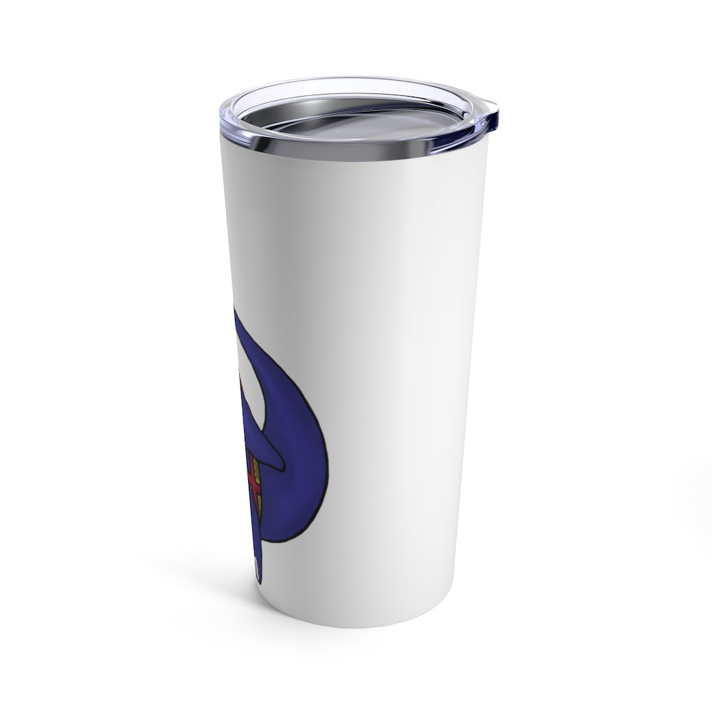 Flozor Tumbler 20oz in stainless steel with a see-thru plastic lid, showcasing its sleek design and rounded corners.