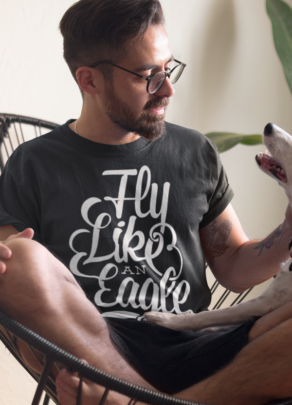 Fly Like An Eagle T-shirt made from soft ringspun cotton, featuring a vibrant eagle design, perfect for casual wear.