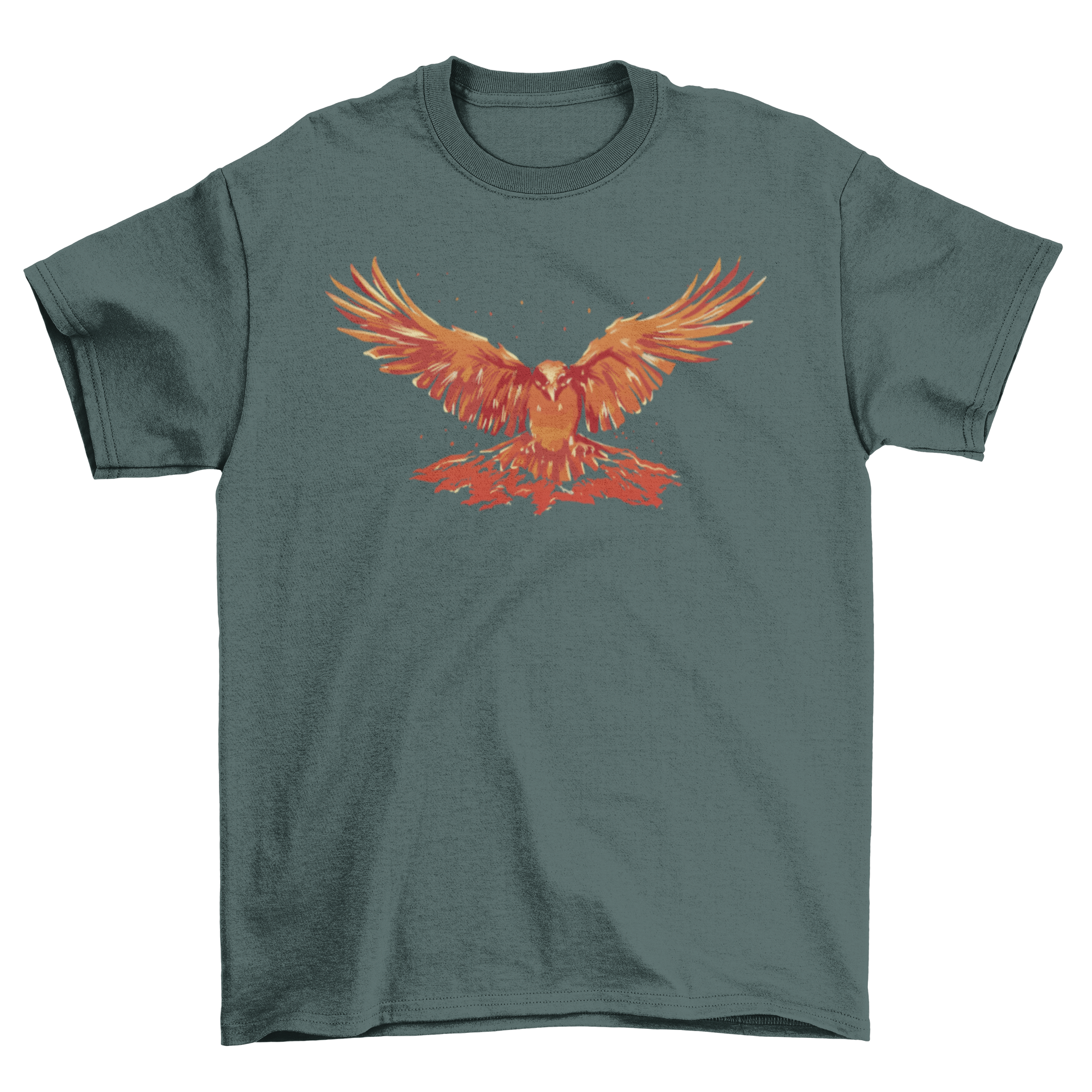 A stylish t-shirt featuring a vibrant flying phoenix design, symbolizing rebirth and strength, perfect for casual wear.