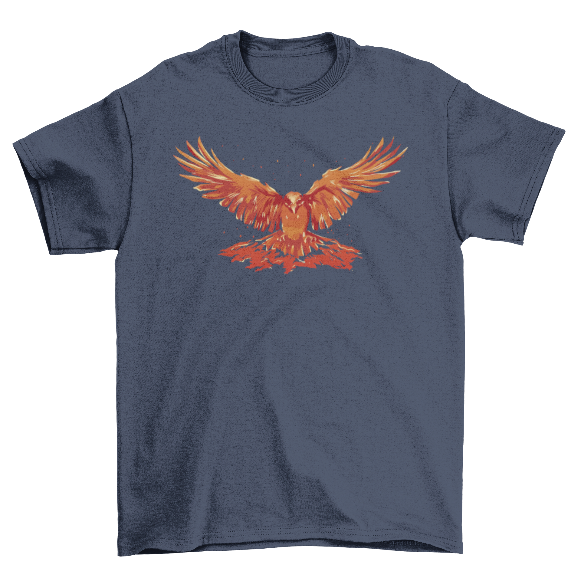 A stylish t-shirt featuring a vibrant flying phoenix design, symbolizing rebirth and strength, perfect for casual wear.