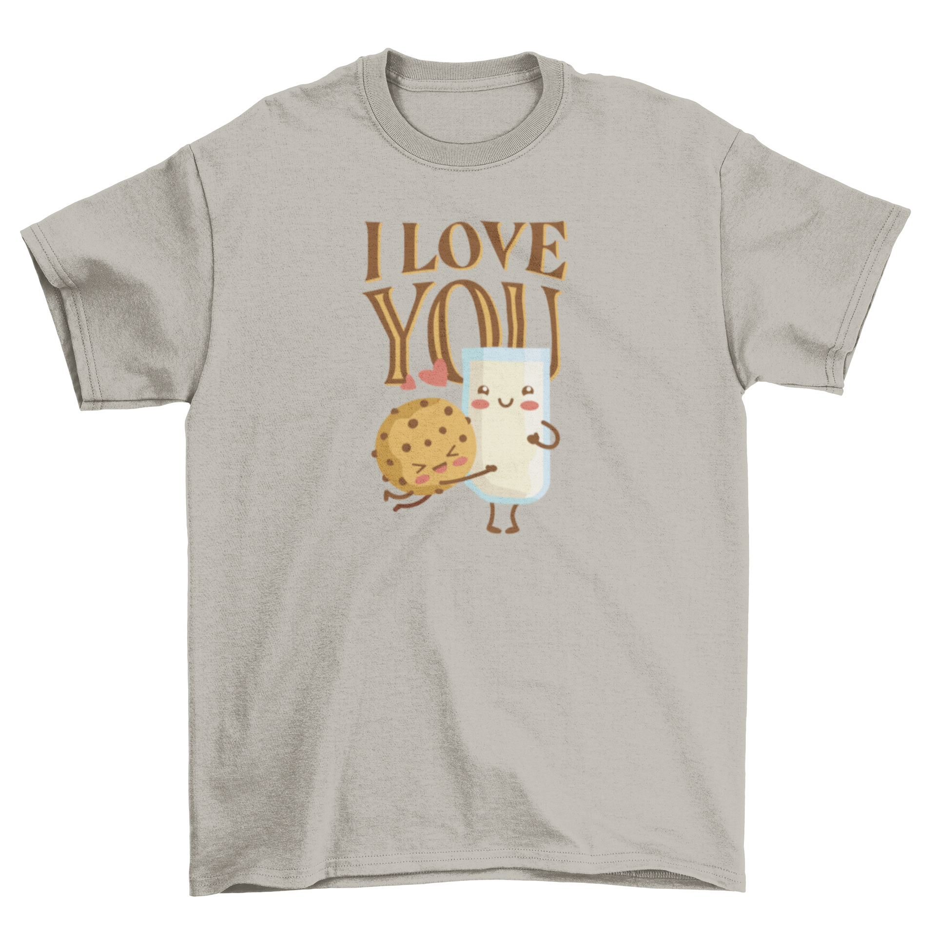 Food Lovers T-shirt featuring a cute cookie hugging a glass of milk with an 'I love you' caption, perfect for Valentine's Day.