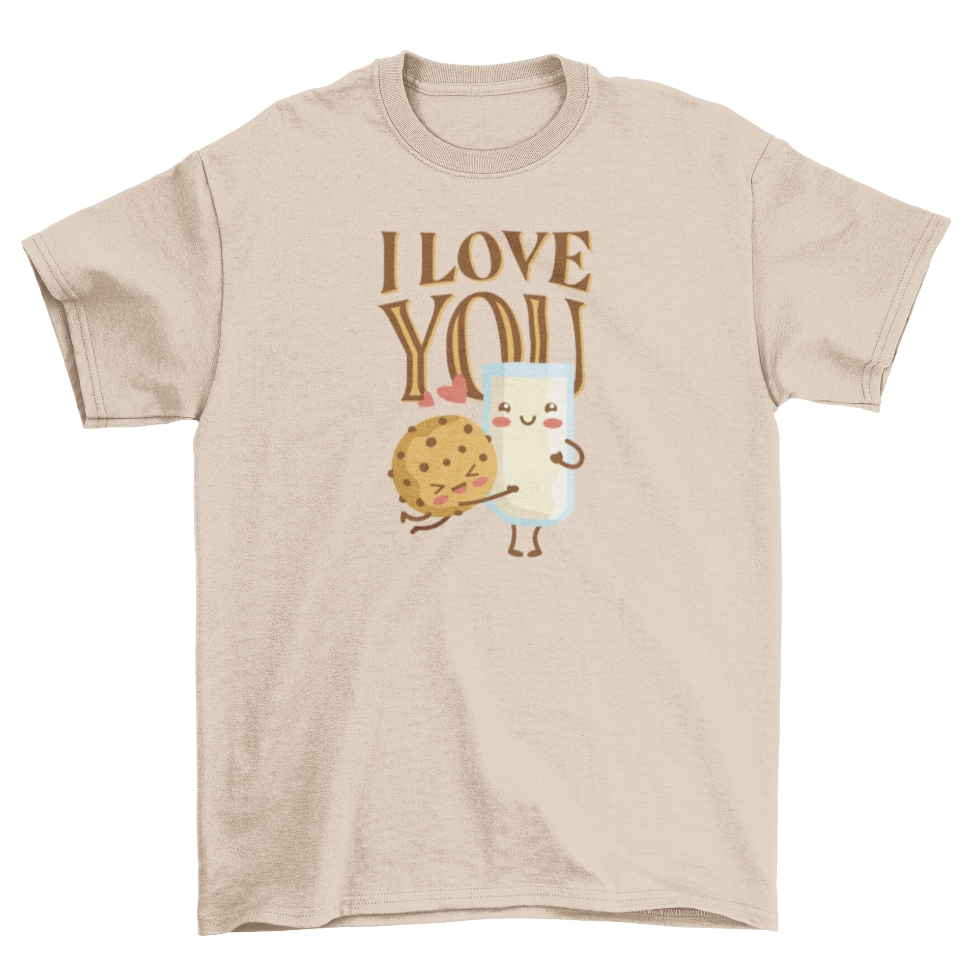 Food Lovers T-shirt featuring a cute cookie hugging a glass of milk with an 'I love you' caption, perfect for Valentine's Day.