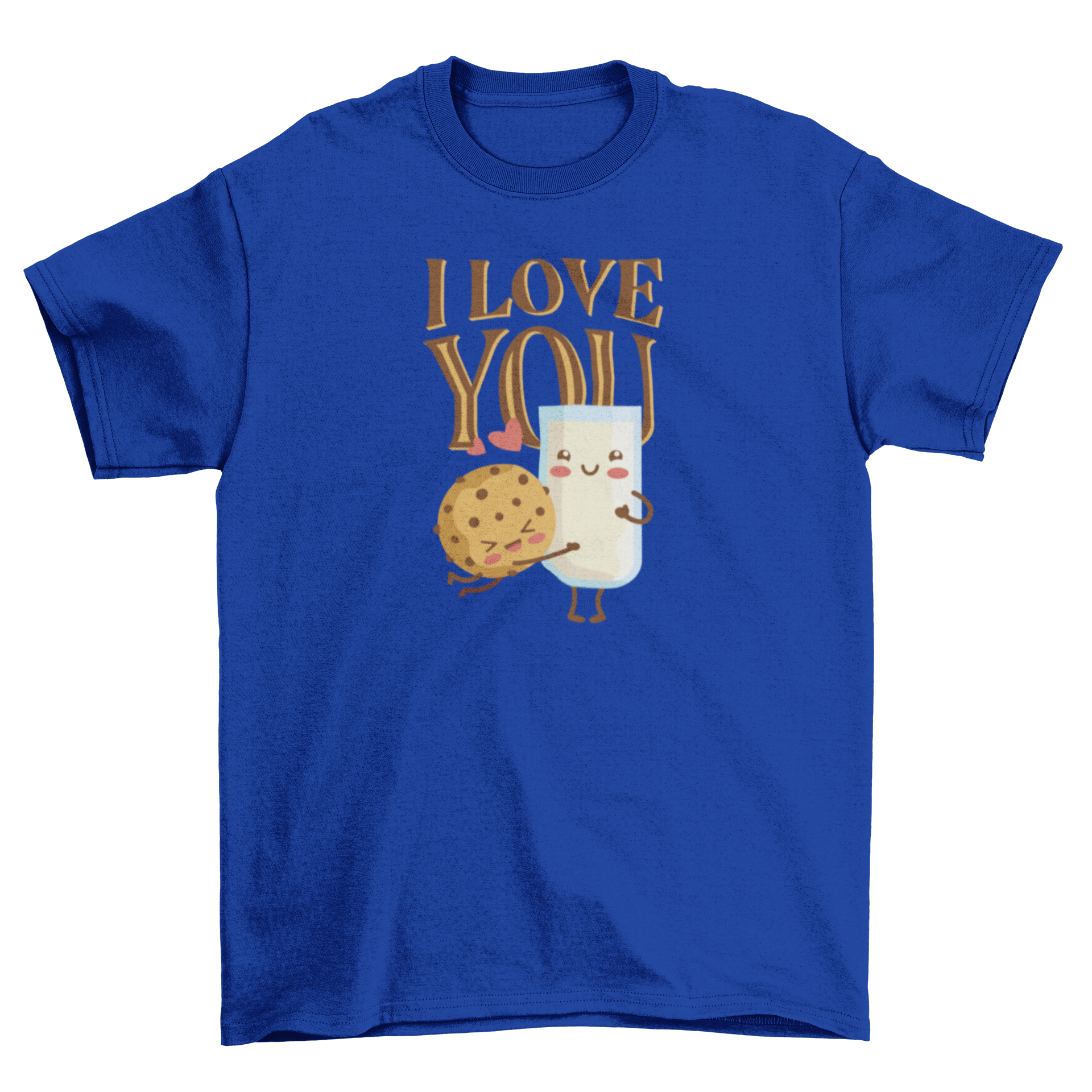 Food Lovers T-shirt featuring a cute cookie hugging a glass of milk with an 'I love you' caption, perfect for Valentine's Day.