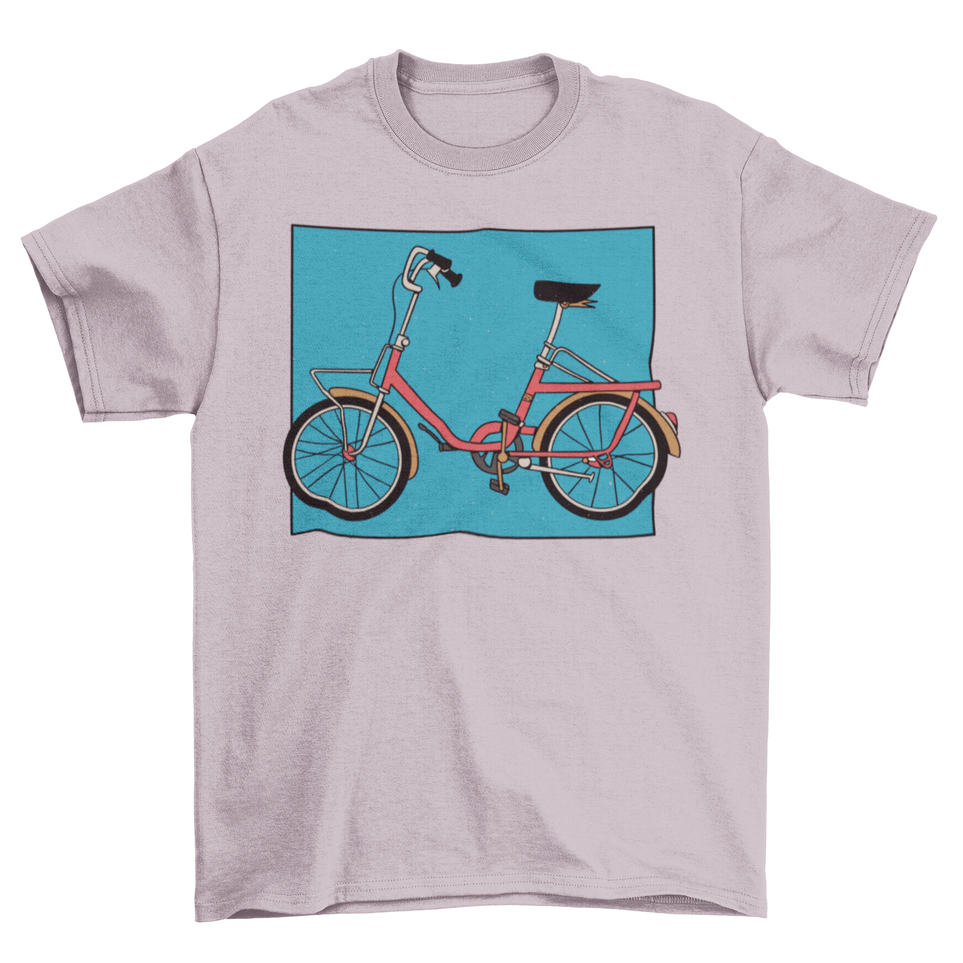 A stylish t-shirt featuring a vibrant illustration of a folding bike, perfect for cycling enthusiasts.