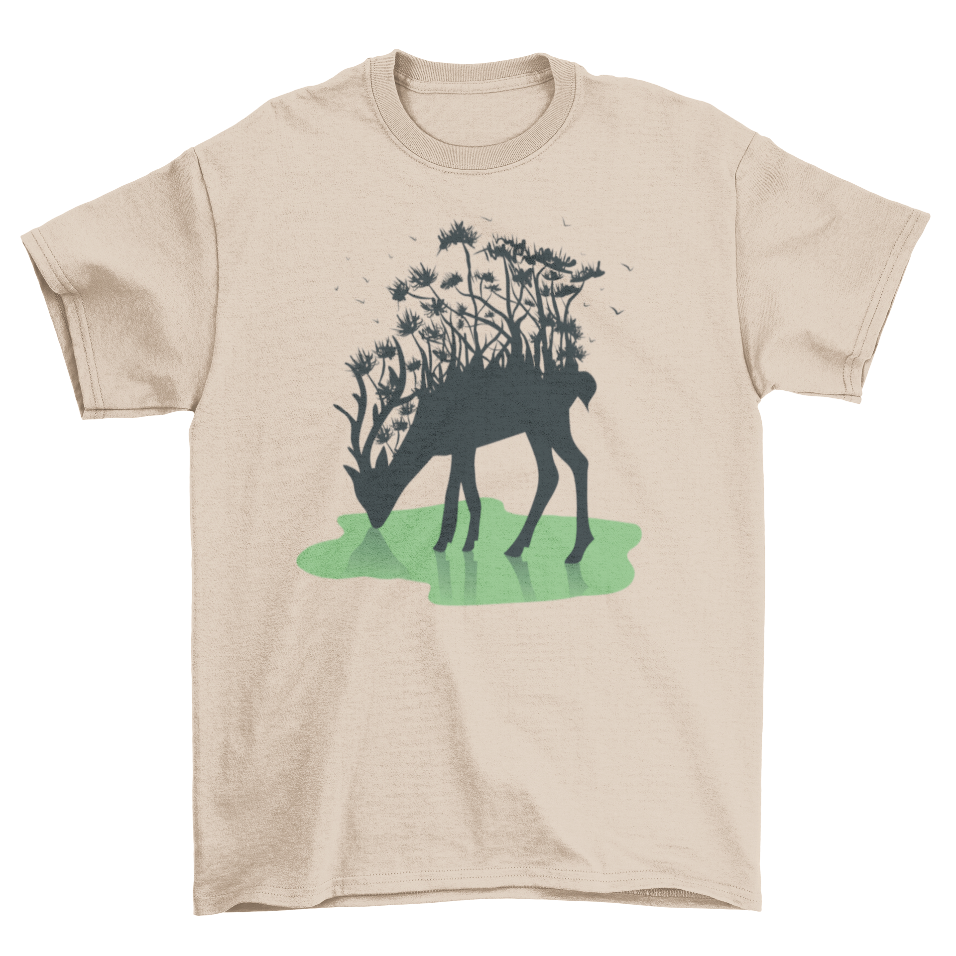 Forest Deer Silhouette T-shirt featuring a deer with a forest design growing from its back, showcasing nature-inspired art.