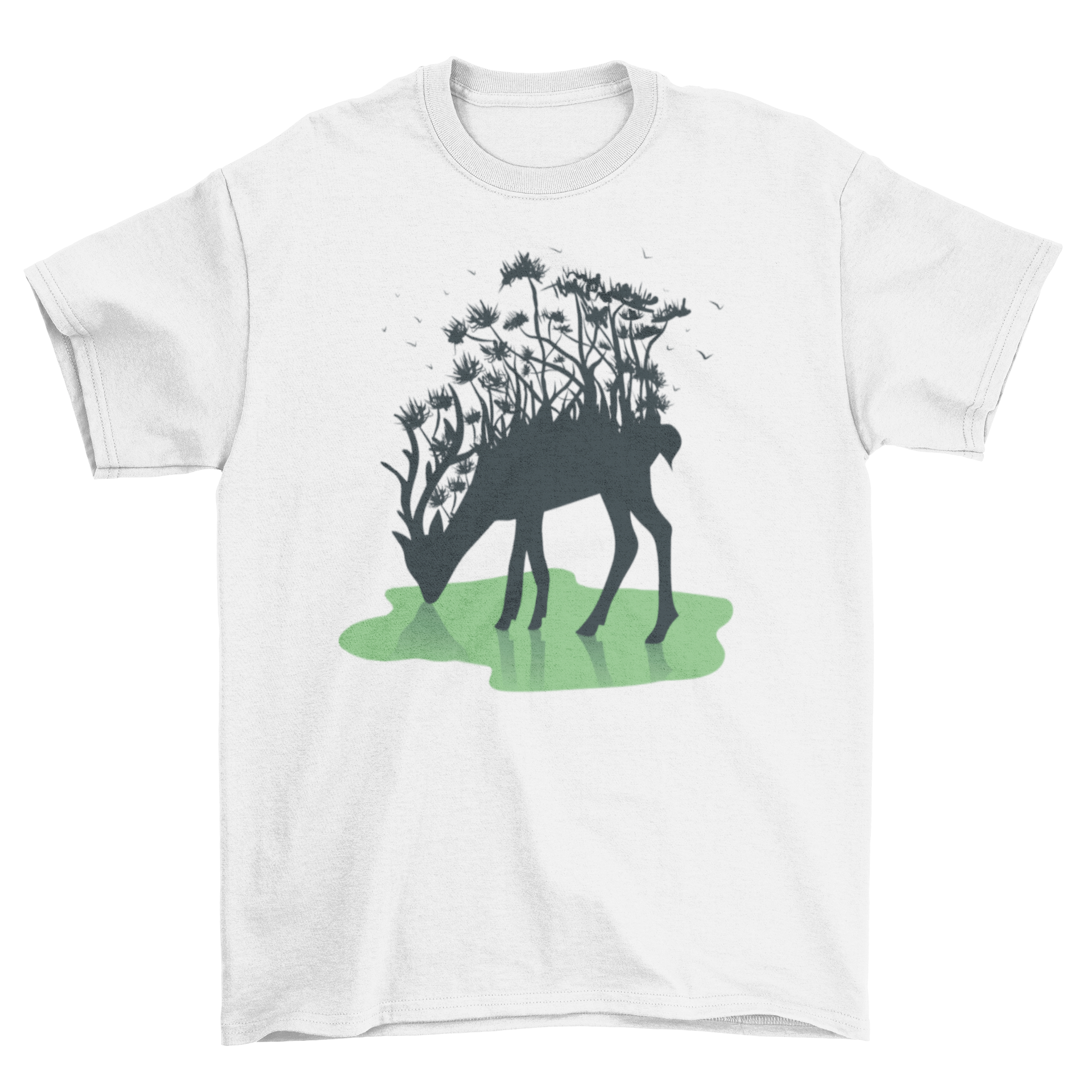 Forest Deer Silhouette T-shirt featuring a deer with a forest design growing from its back, showcasing nature-inspired art.