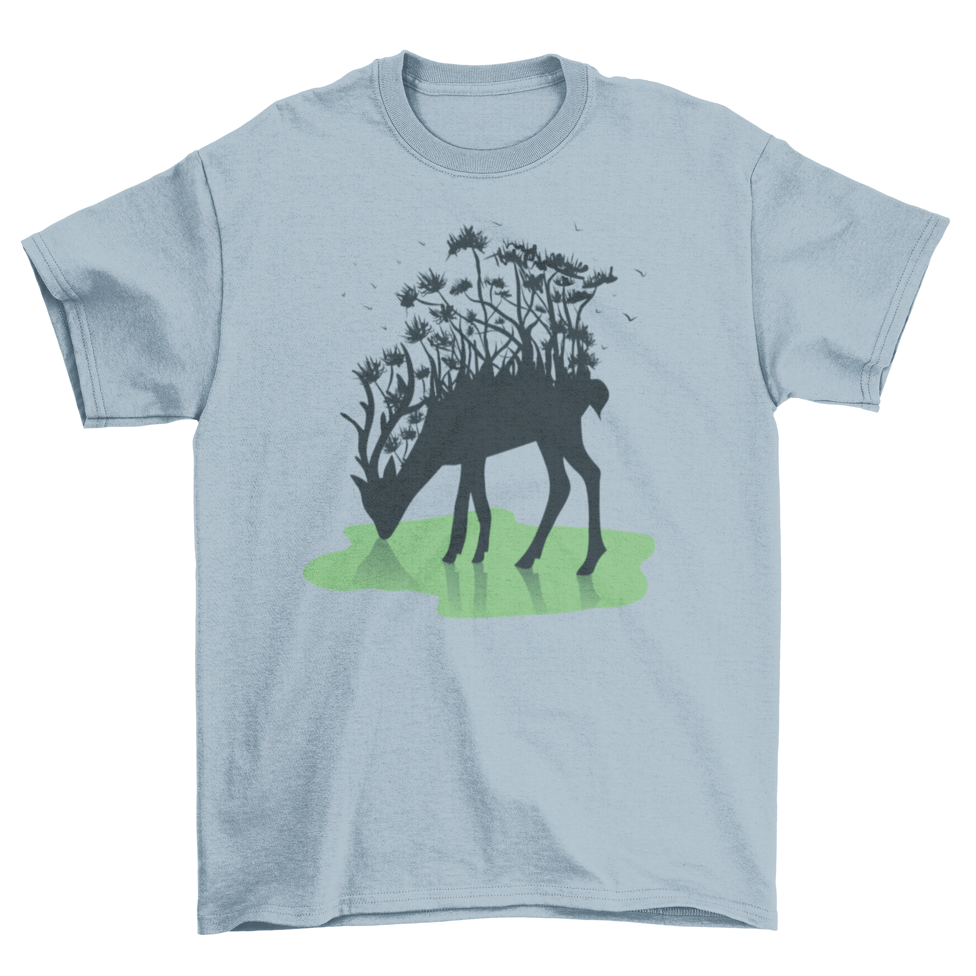 Forest Deer Silhouette T-shirt featuring a deer with a forest design growing from its back, showcasing nature-inspired art.